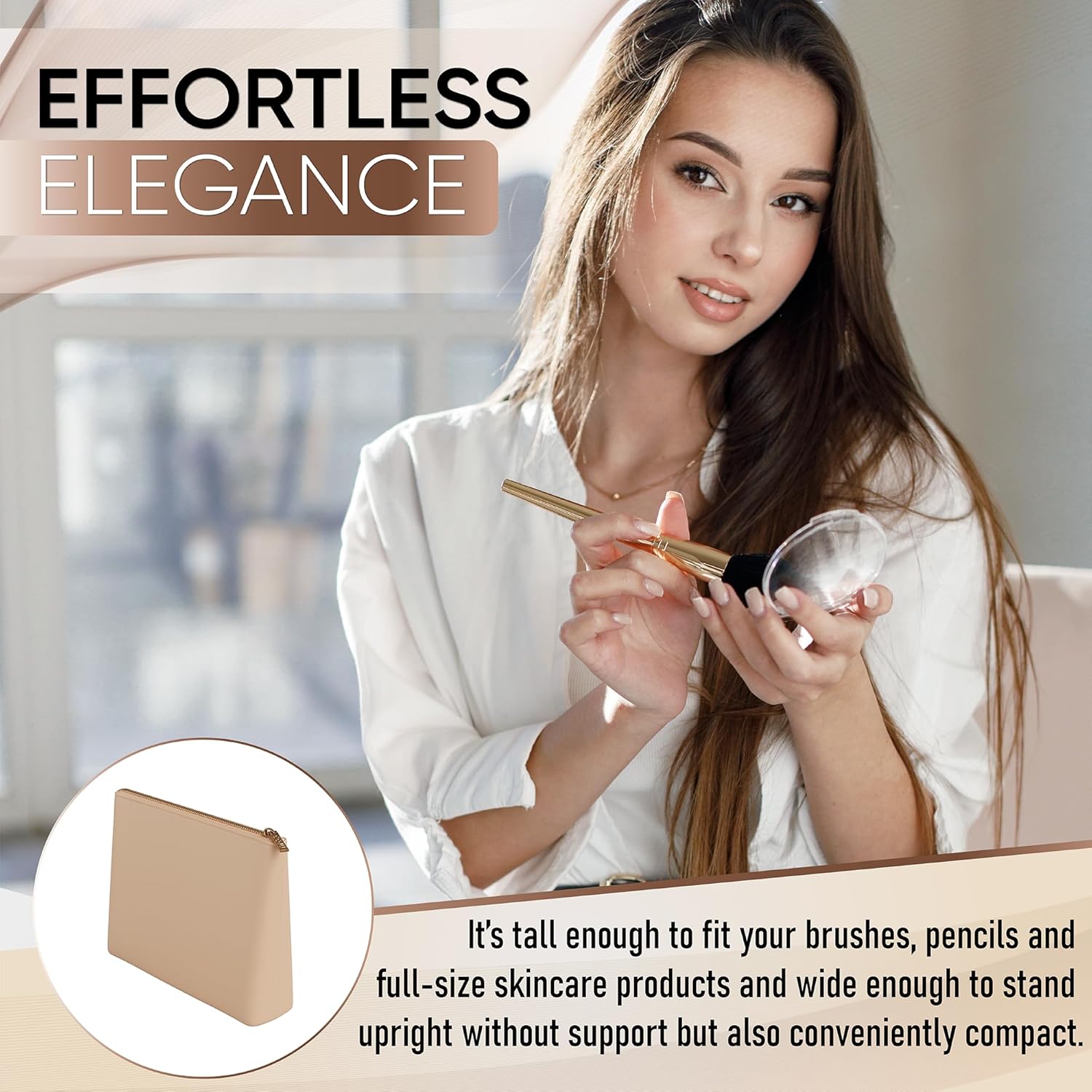 COJU Bolsa de maquillaje de silicona con cremallera de metal lujosas bolsas de maquillaje para mujeres, soporte para brochas de maquillaje