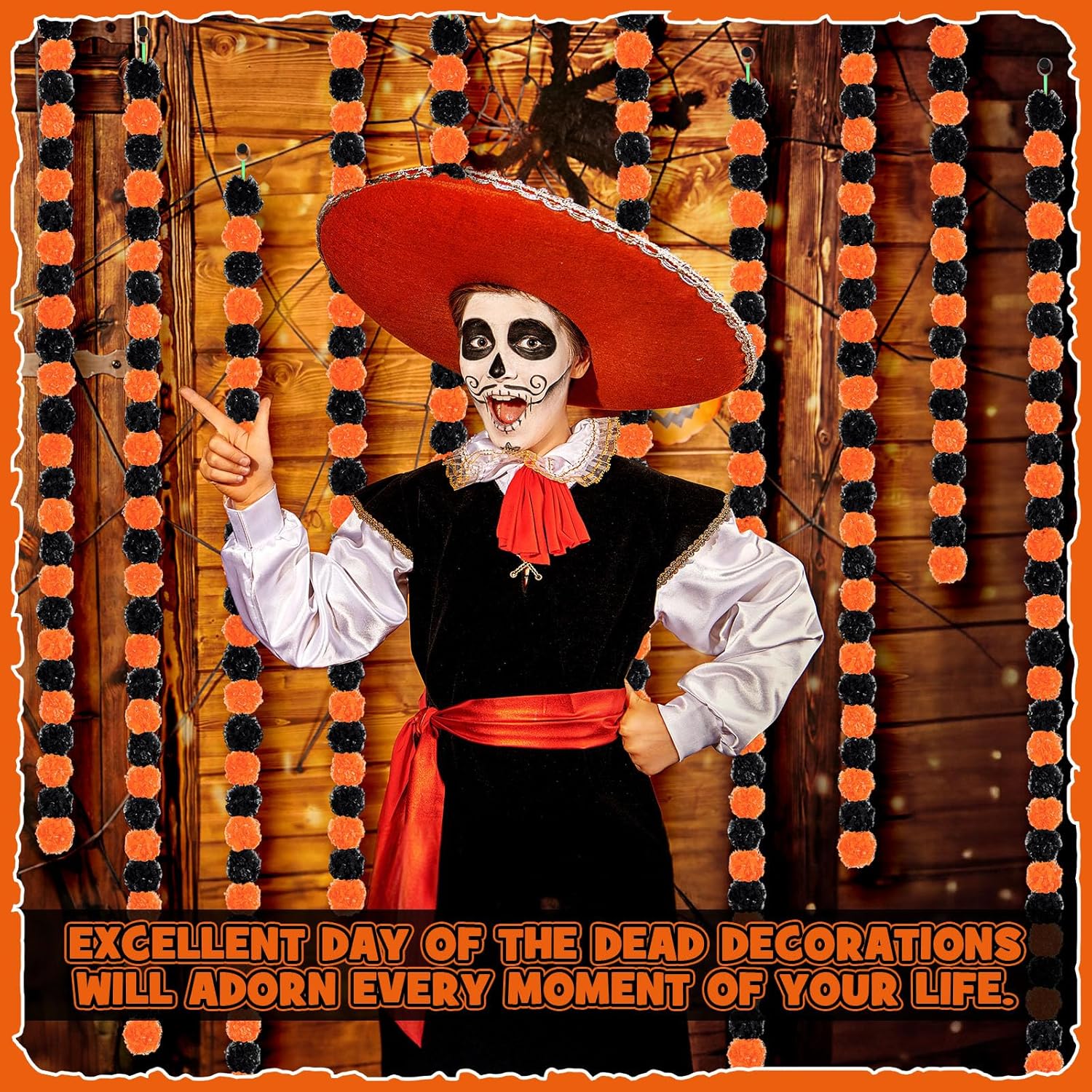 Yunsailing Guirnalda de caléndula naranja de 5 pies para el Día de los Muertos, guirnalda de flores artificiales de caléndula para boda, decoración