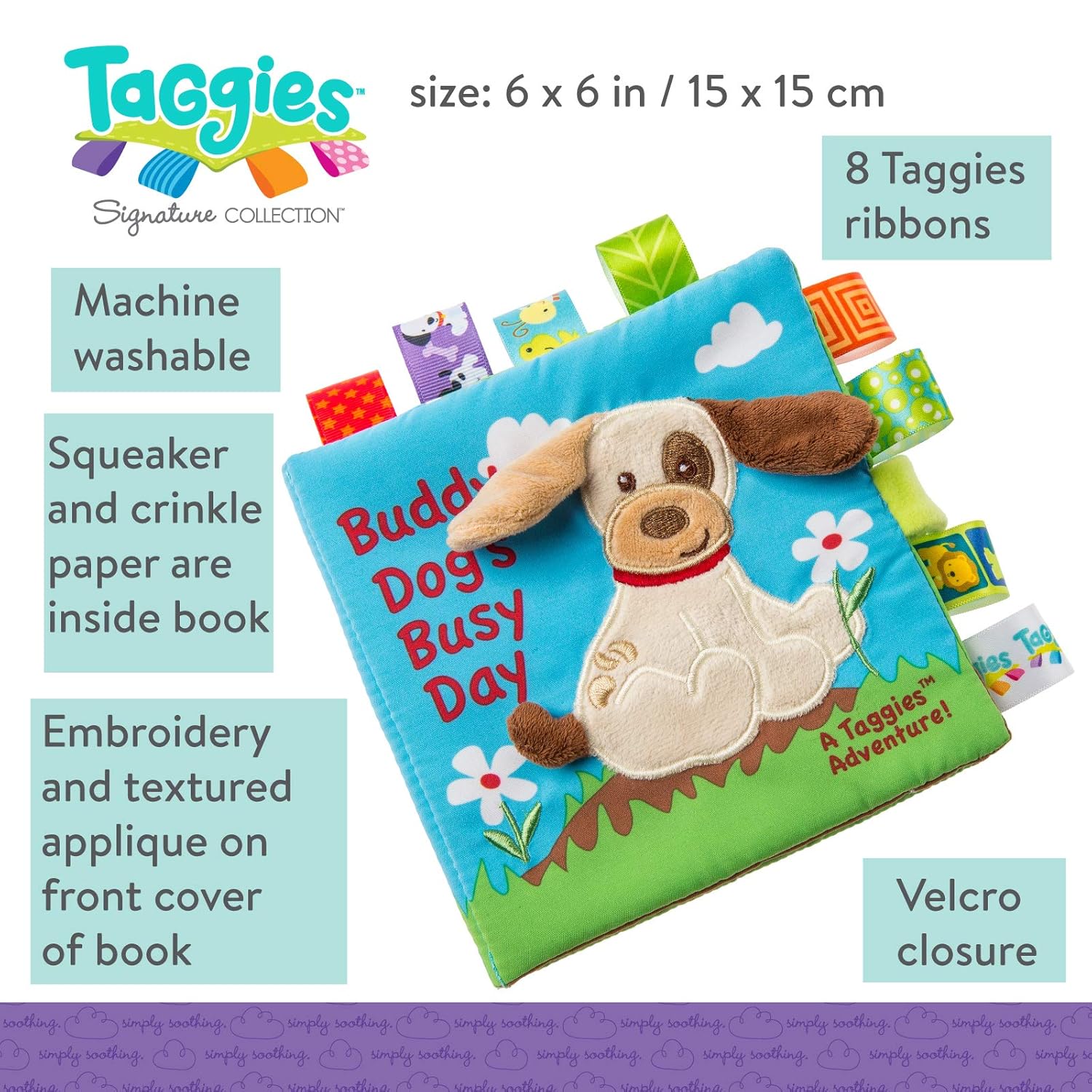 Taggies Touch & Feel – Libro de tela suave con papel arrugado y chirriante, Buddy Dog