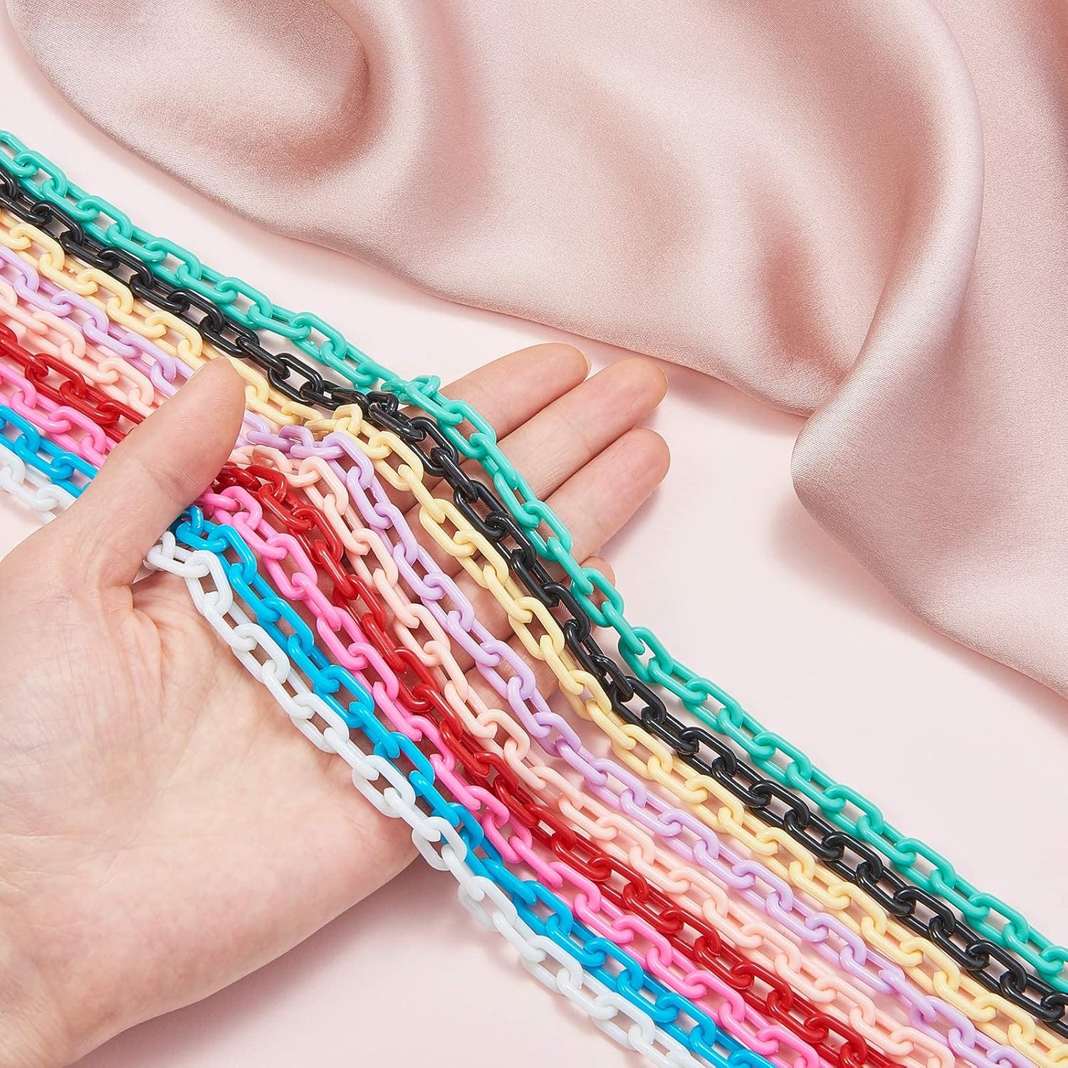 LiQunSweet Cadenas de plástico ABS de 10 colores, ovaladas de 0.315in de grosor, para hacer joyas, hamaca, jaulas de pájaros, bolsa, gafas, correa