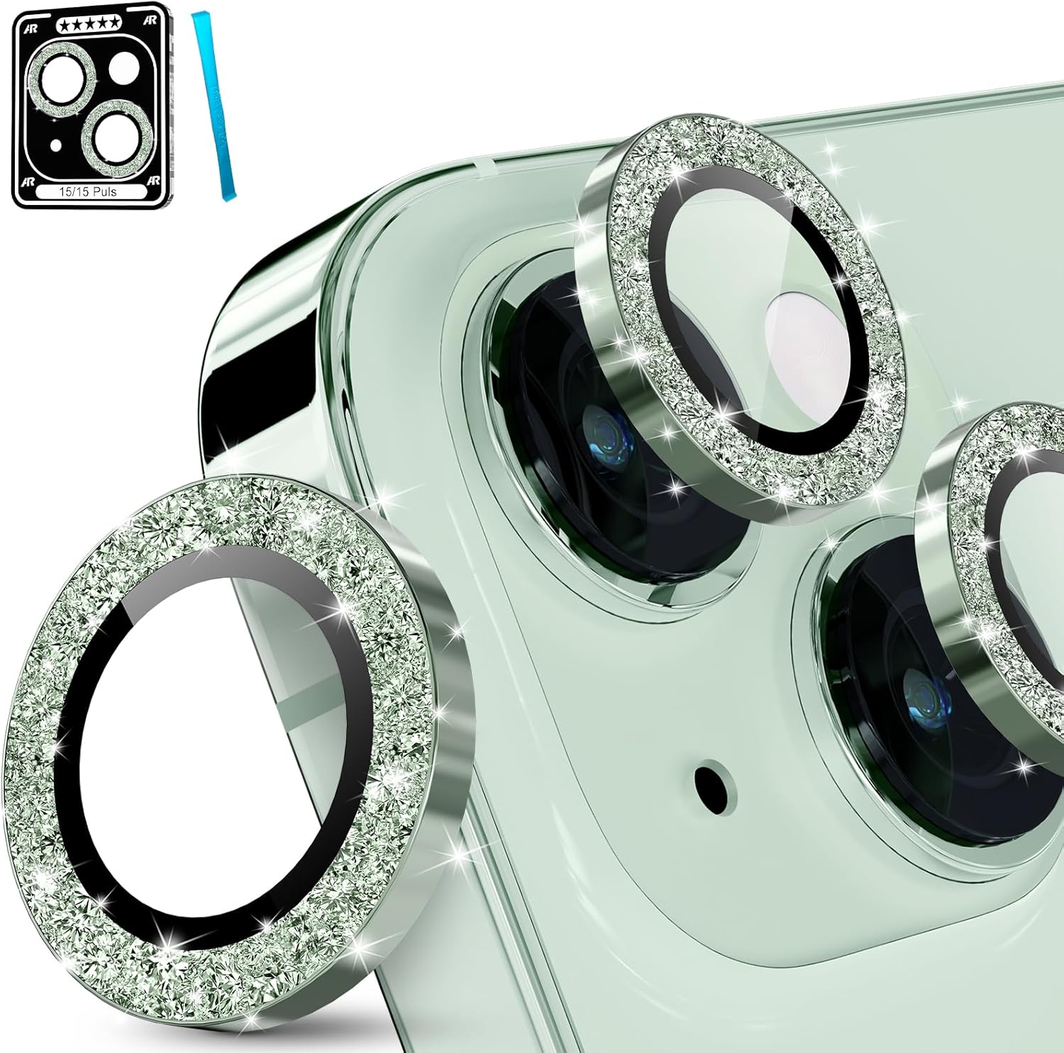 imluckies Para iPhone 15 – iPhone 15 Plus Protector de lente de cámara, anillo individual de aleación de aluminio transparente HD, película de