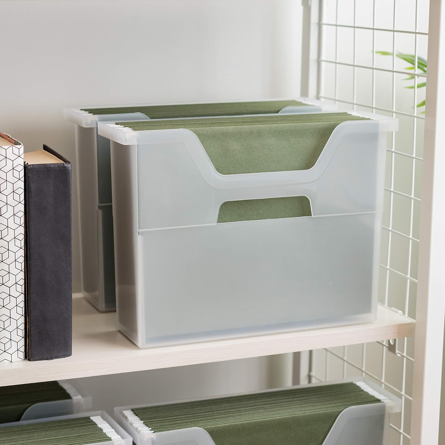 IRIS Caja de archivos de escritorio portátil pequeña de Estados Unidos con tapa abierta, paquete de 6, asas laterales, carpetas de archivos