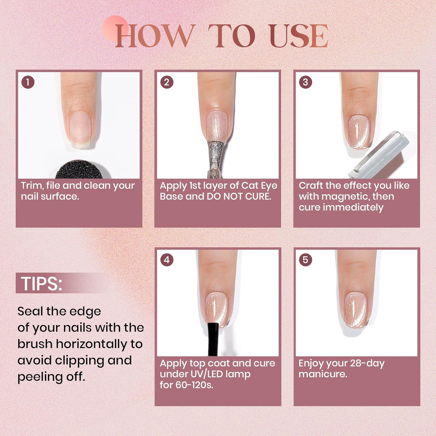MIZHSE Gel base de goma 3 en 1 para uñas, juego de esmalte de gel magnético de ojo de gato, 6 colores de 0.3 fl oz con purpurina holográfica con 2