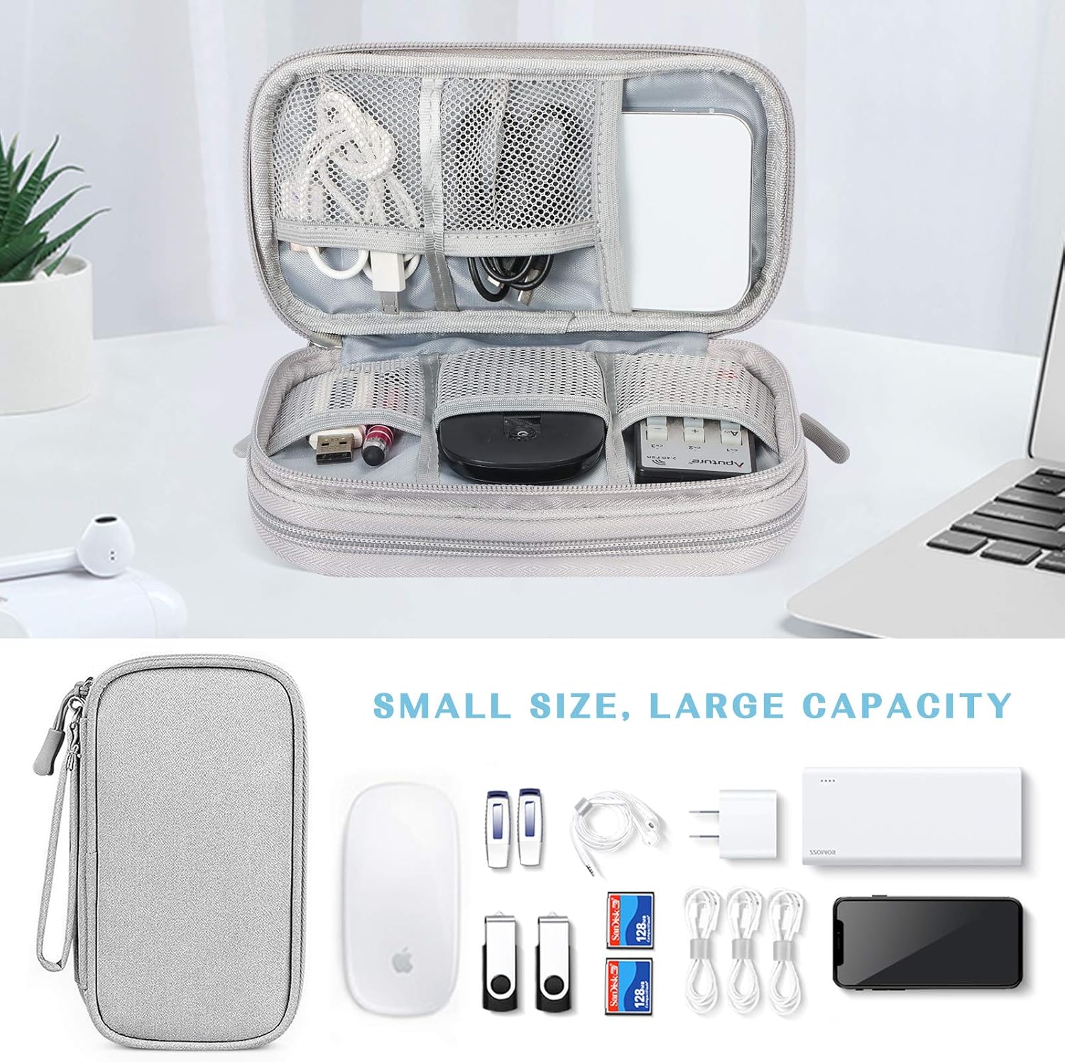 FYY Organizador electrónico, 2 piezas Bolsa organizadora de cables de viaje, accesorios electrónicos, funda de transporte portátil, impermeable,