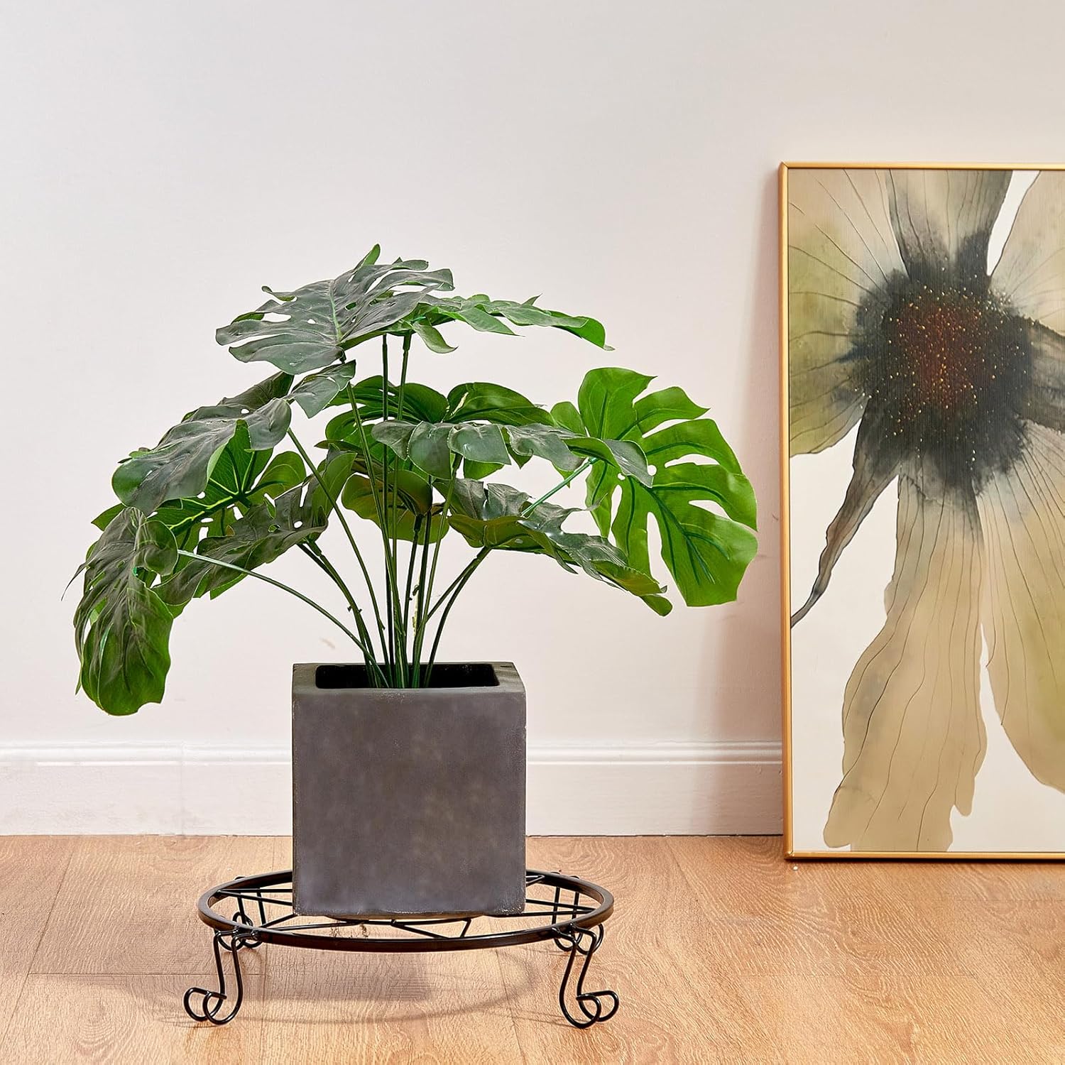 Soporte de metal para plantas de 12 pulgadas para interiores y exteriores, soporte para macetas para patio, estante redondo de hierro forjado,