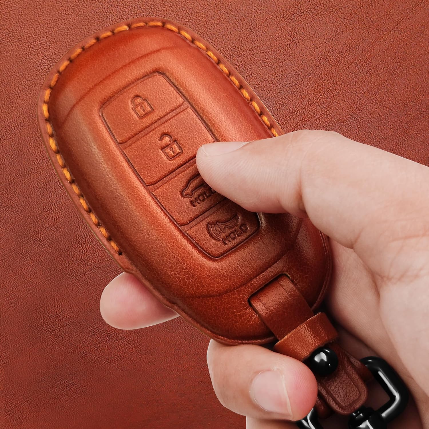 Tukellen Funda de cuero genuino para llavero inteligente para Hyundai Palisade Elantra GT Accent Kona Santa Fe Veloster 2020-2022 (marrón, 4 botones)