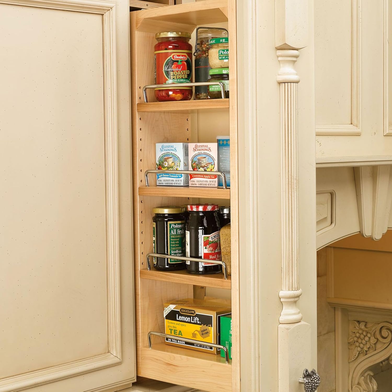 Rev-A-Shelf Organizador de madera extraíble para armario de cocina, almacenamiento de despensa deslizante con cierre suave en varios tamaños, madera