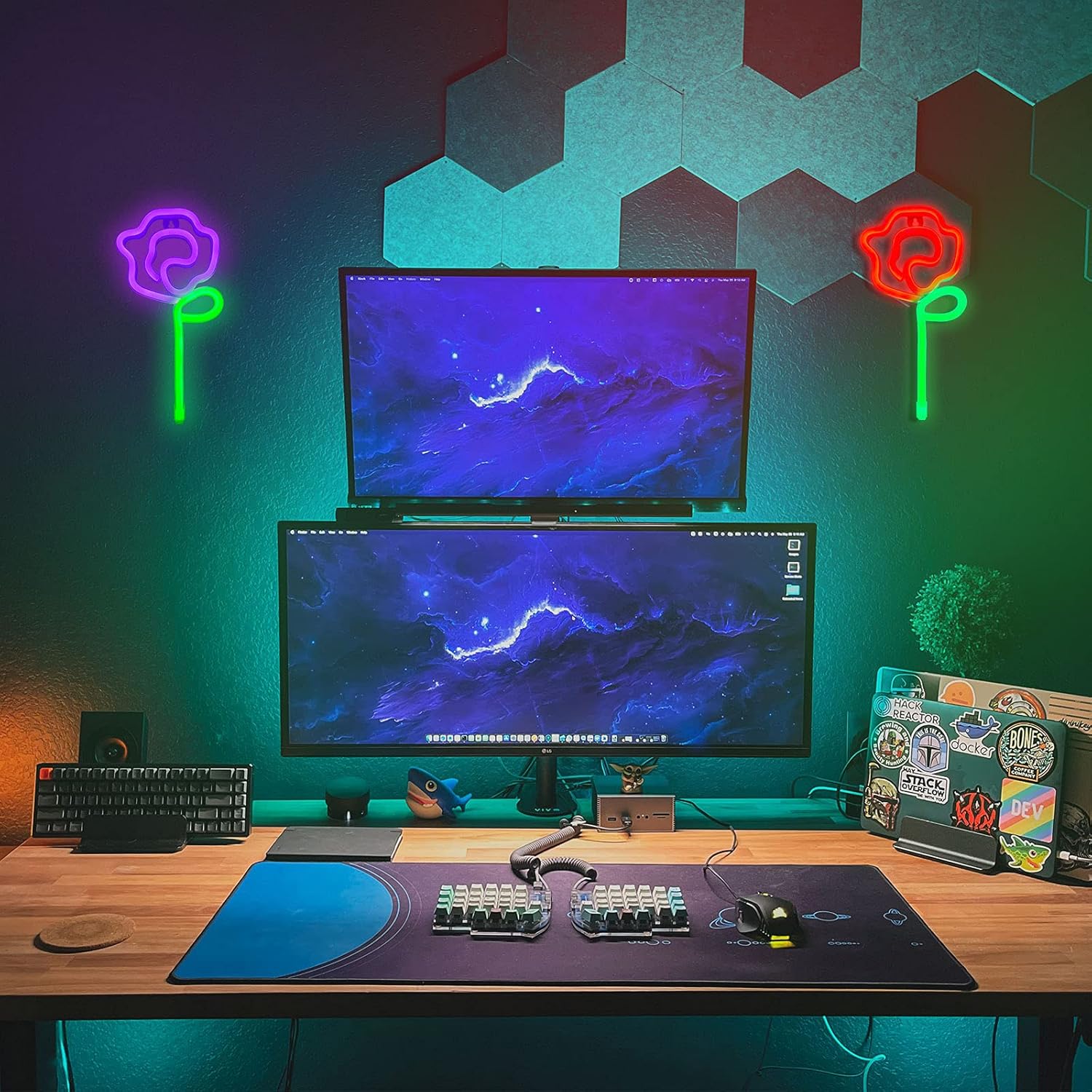 ENUOLI Letreros de neón, luz de neón de flores de rosa, decoración de pared, luz nocturna alimentada por batería o USB, para dormitorio, fiesta,