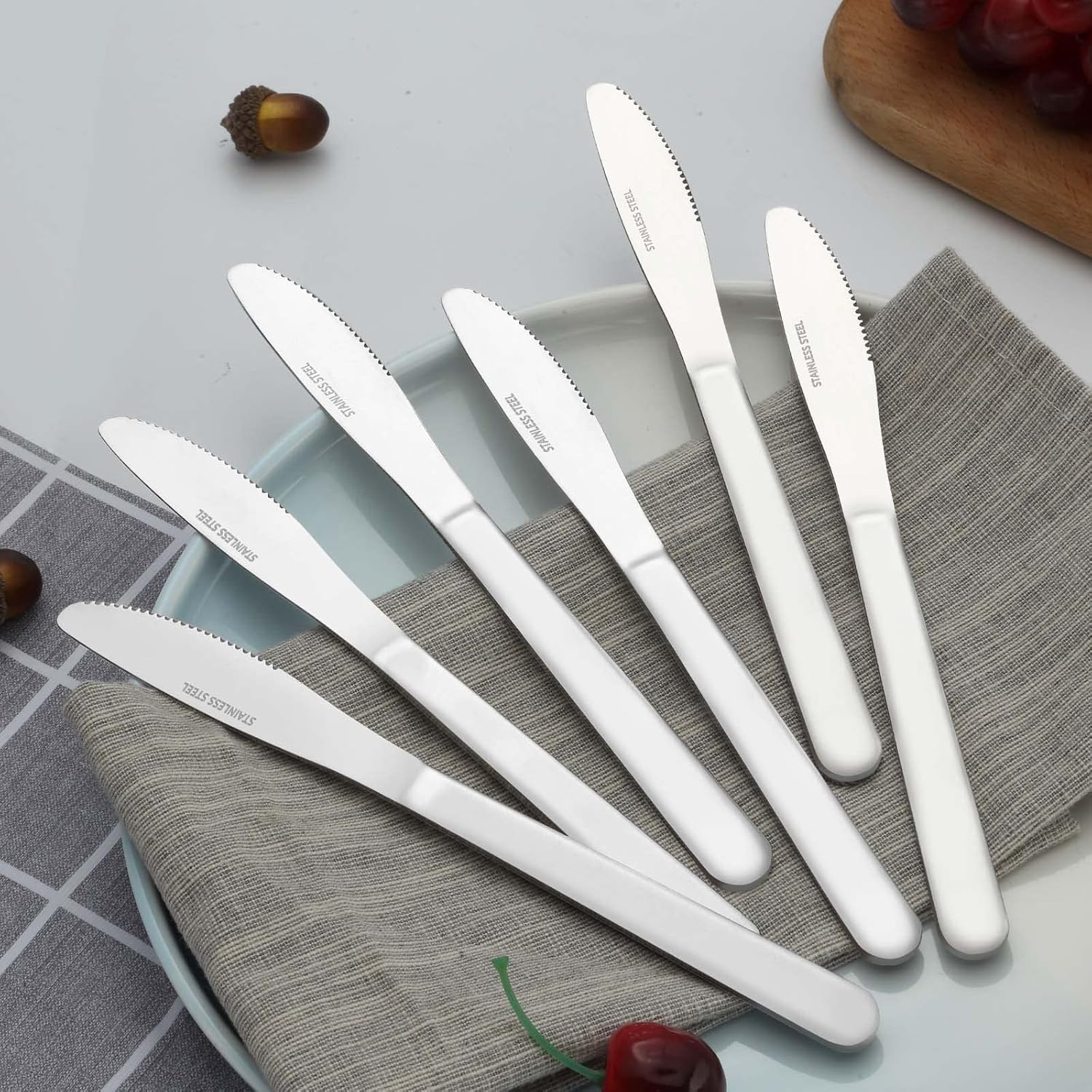 Juego de cuchillos de mesa de 12 piezas, juego de cuchillos de mesa de 8.1 pulgadas, cuchillo de mantequilla duradero, cuchillo de cena de acero