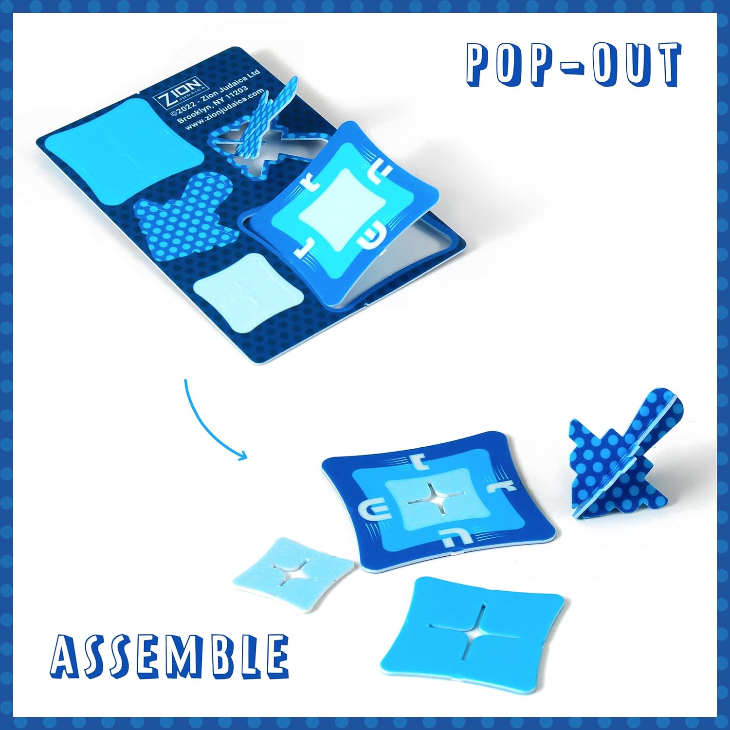 Zion Judaica – Caja de 45 velas festivas de Janucá con tarjeta de oración y Dreidel de bricolaje, se adapta a menorás estándar para las 8 noches de