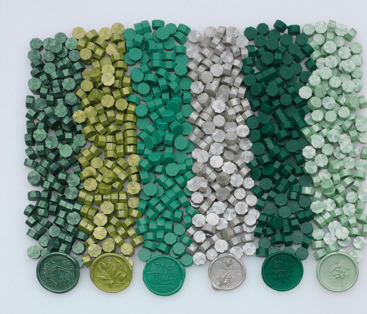 600 cuentas de sellado de cera, cuentas de cera de sellado verde salvia para sello de cera, juego de cuentas de sello de cera verde pino con 6