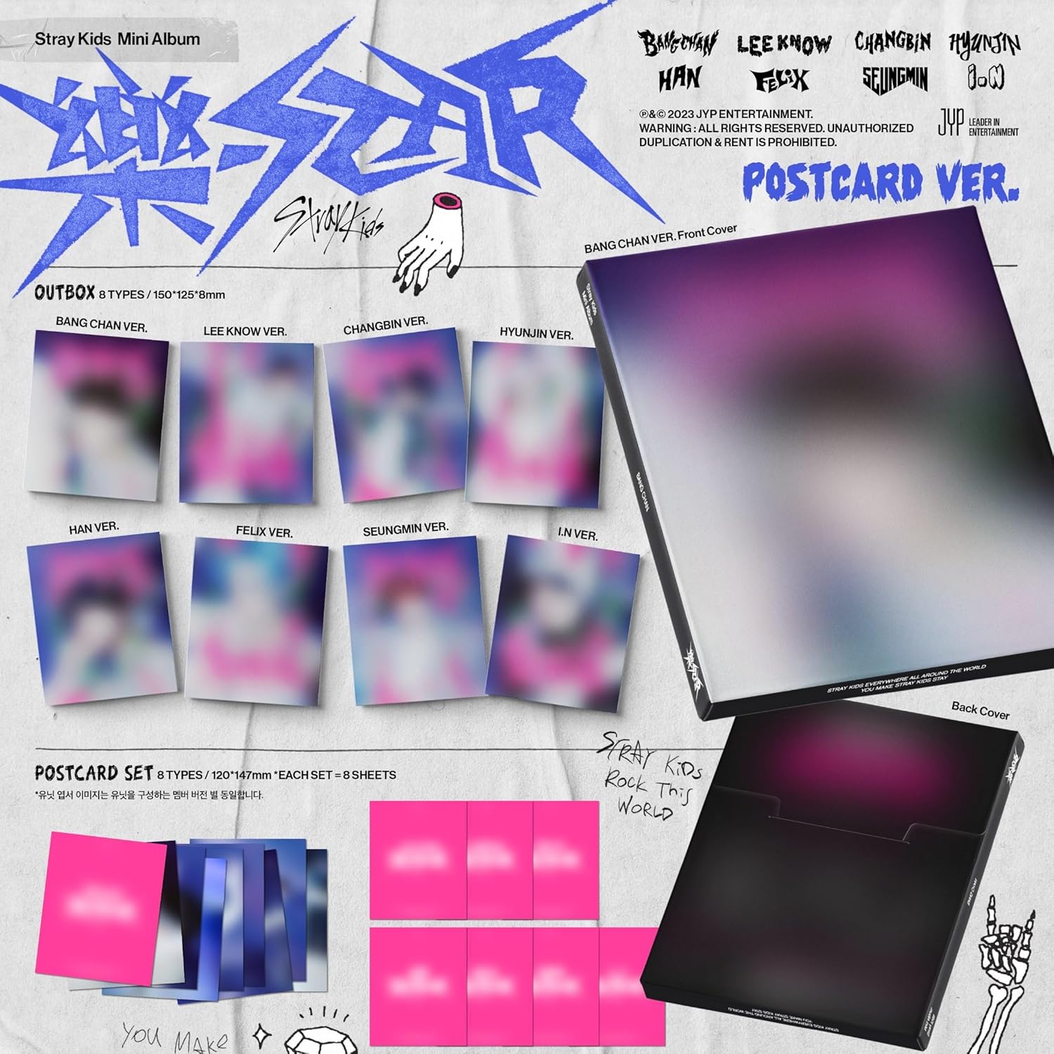 Set Stray Kids ROCK-STAR 8 Mini álbum POSTAL 8 Ver Set
