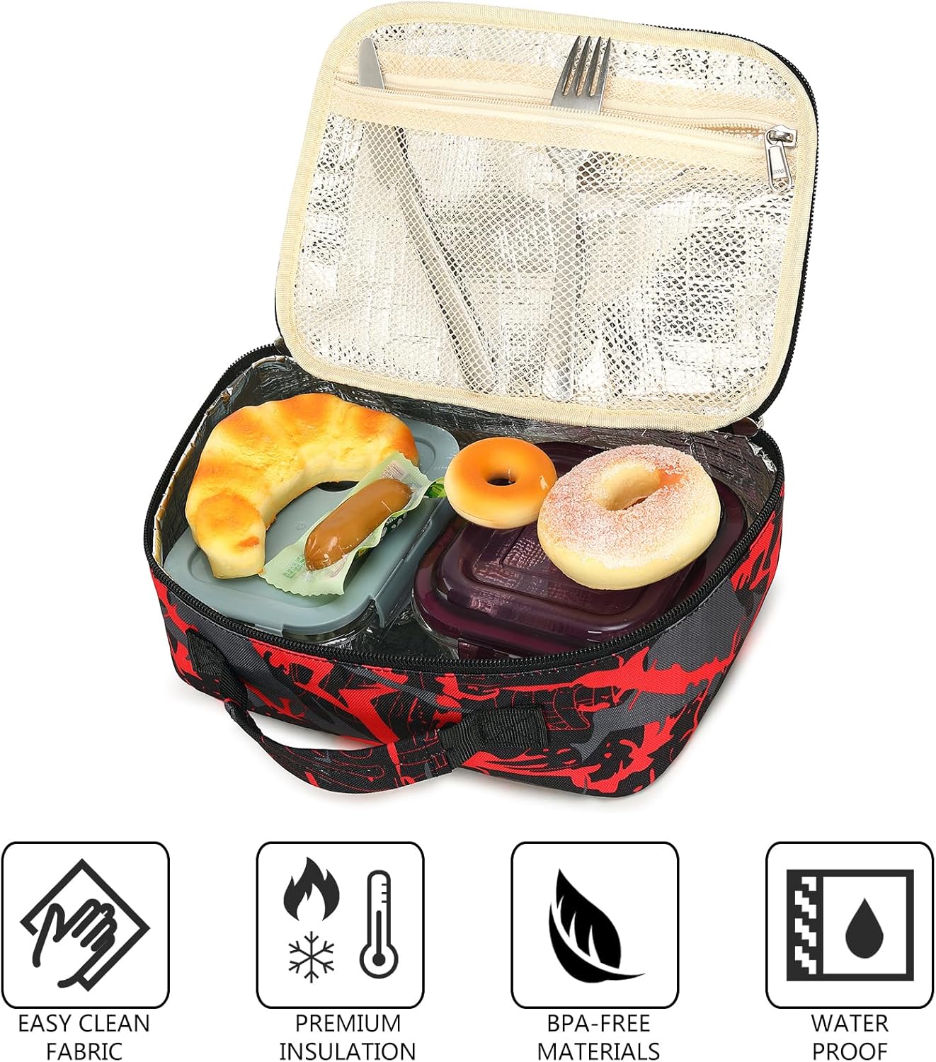 LEDAOU Lonchera con aislamiento térmico para niñas, bolsa de almuerzo reutilizable para escuela, picnic, senderismo, trabajo