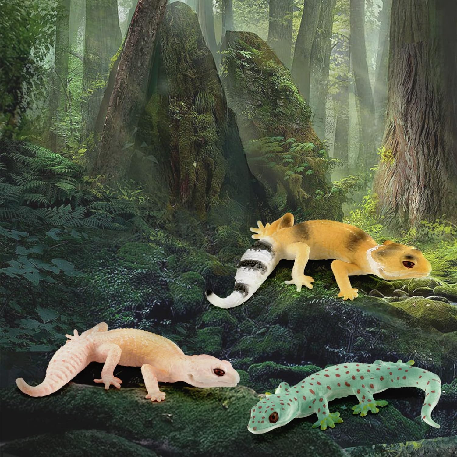 Figuras de juguete de camaleón, figuras de lagarto realistas, 3 piezas, figuras de animales del bosque tropical, modelo de proyecto escolar para