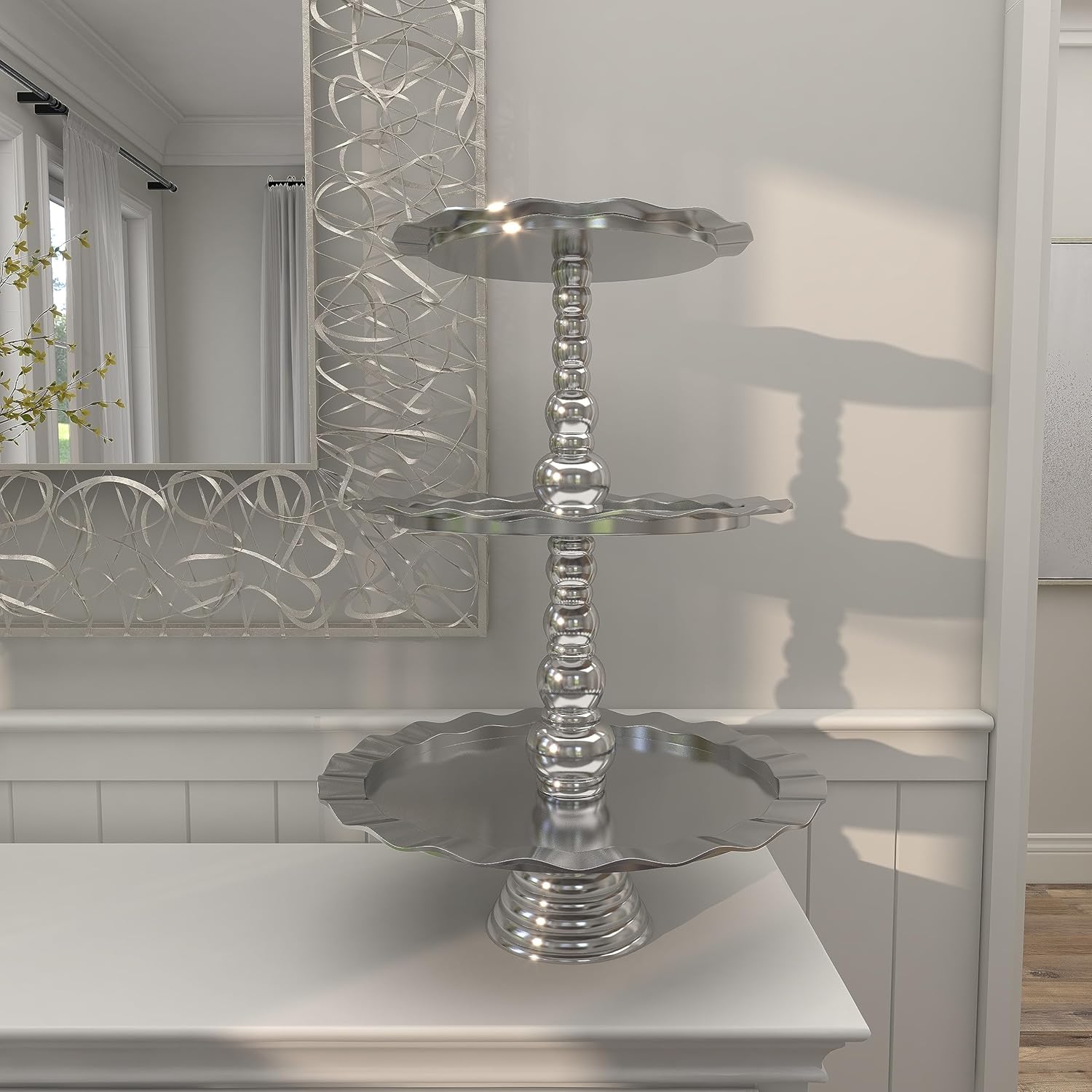 Deco 79 Servidor de aluminio de 3 niveles, 17 “x 17″ x 24”, plateado