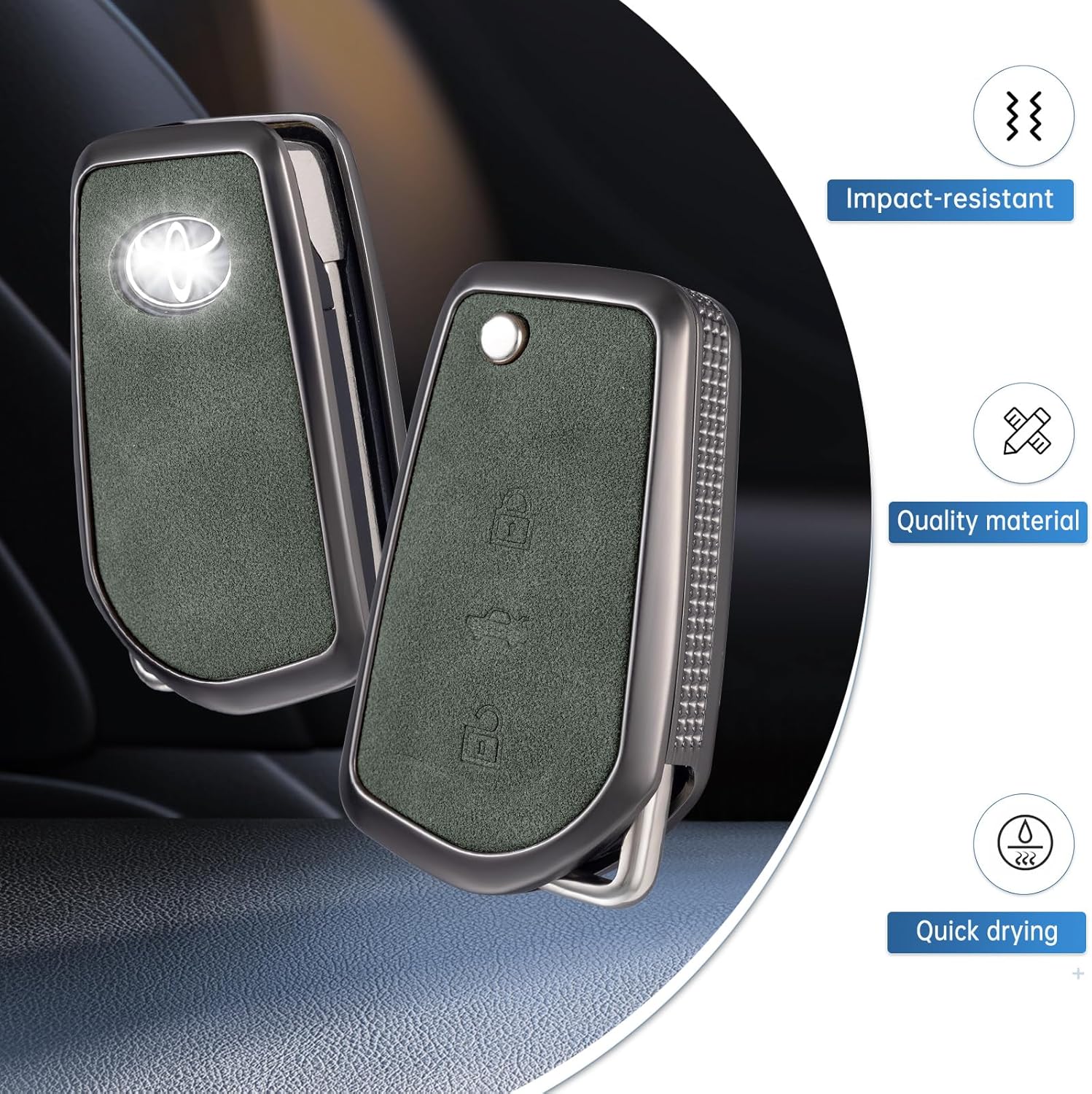 YO&YOYE Compatible con funda de llavero Toyota con llavero de cuero protector para llave inteligente Fortuner Tundra Camry RAV4 Highlander Corolla