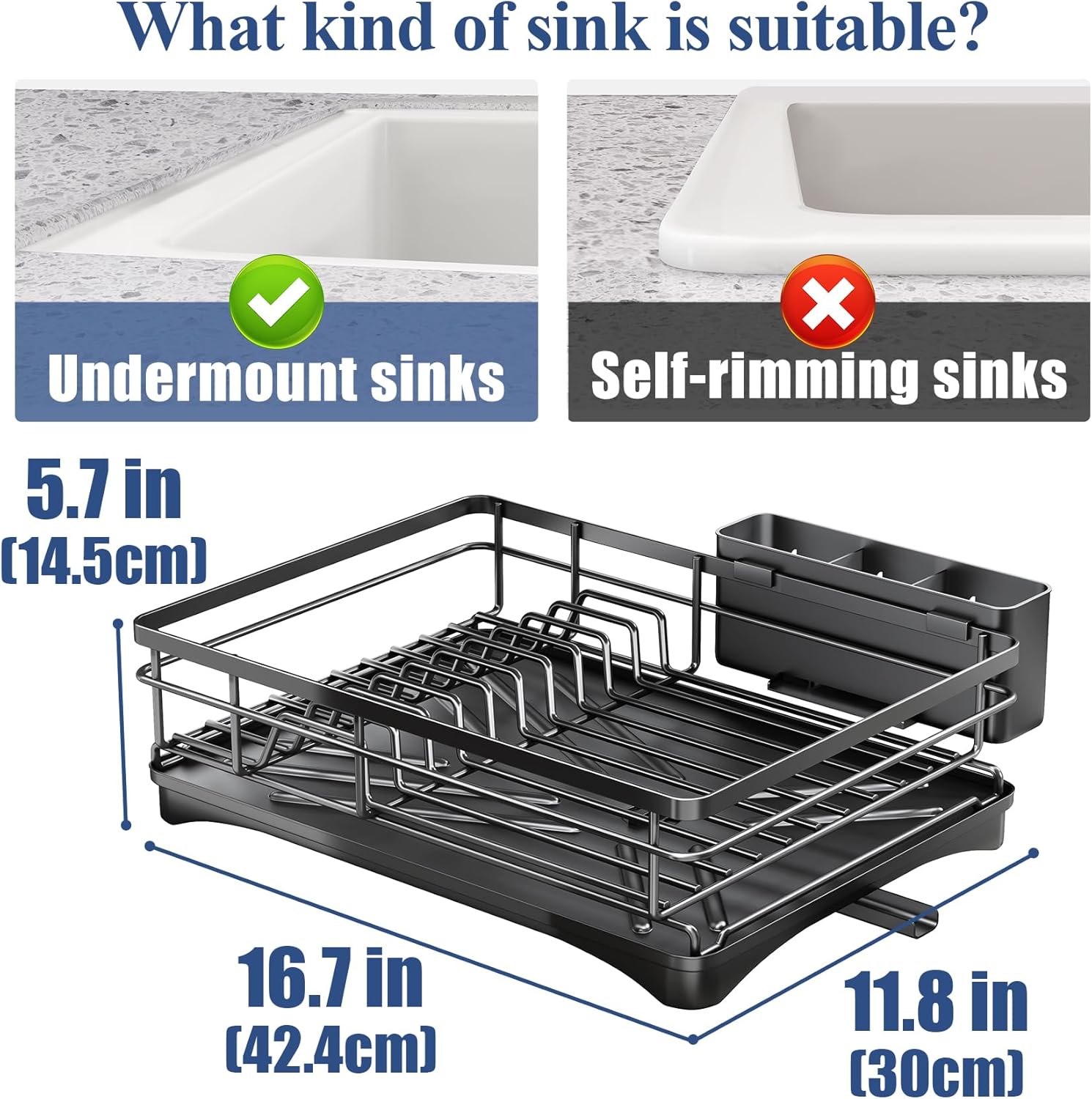 Escurridor de platos para encimera de cocina, escurridor grande con escurridor, escurridor de platos inoxidable con soporte para utensilios para