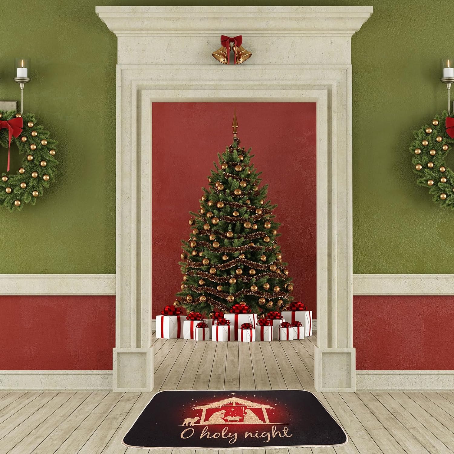 AnyDesign – Felpudo de Navidad para puerta delantera, para Navidad, invierno, vacaciones, decorativo, antideslizante, rectangular, tapete para