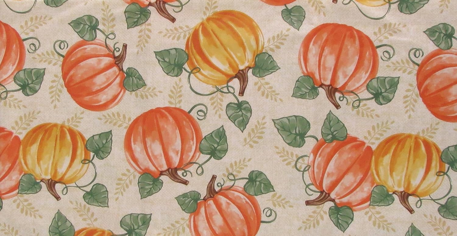 Mantel trasero de franela de vinilo con hojas de vid con calabazas de cosecha de otoño (60 pulgadas, redondo)