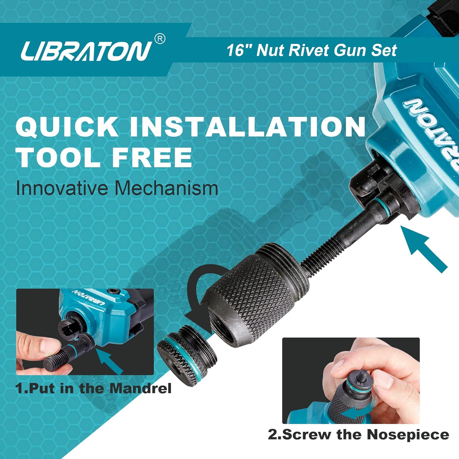 LIBRATON Mandril de pistola de tuerca remachable y pieza de nariz para pistola de remache de tuerca (M8)