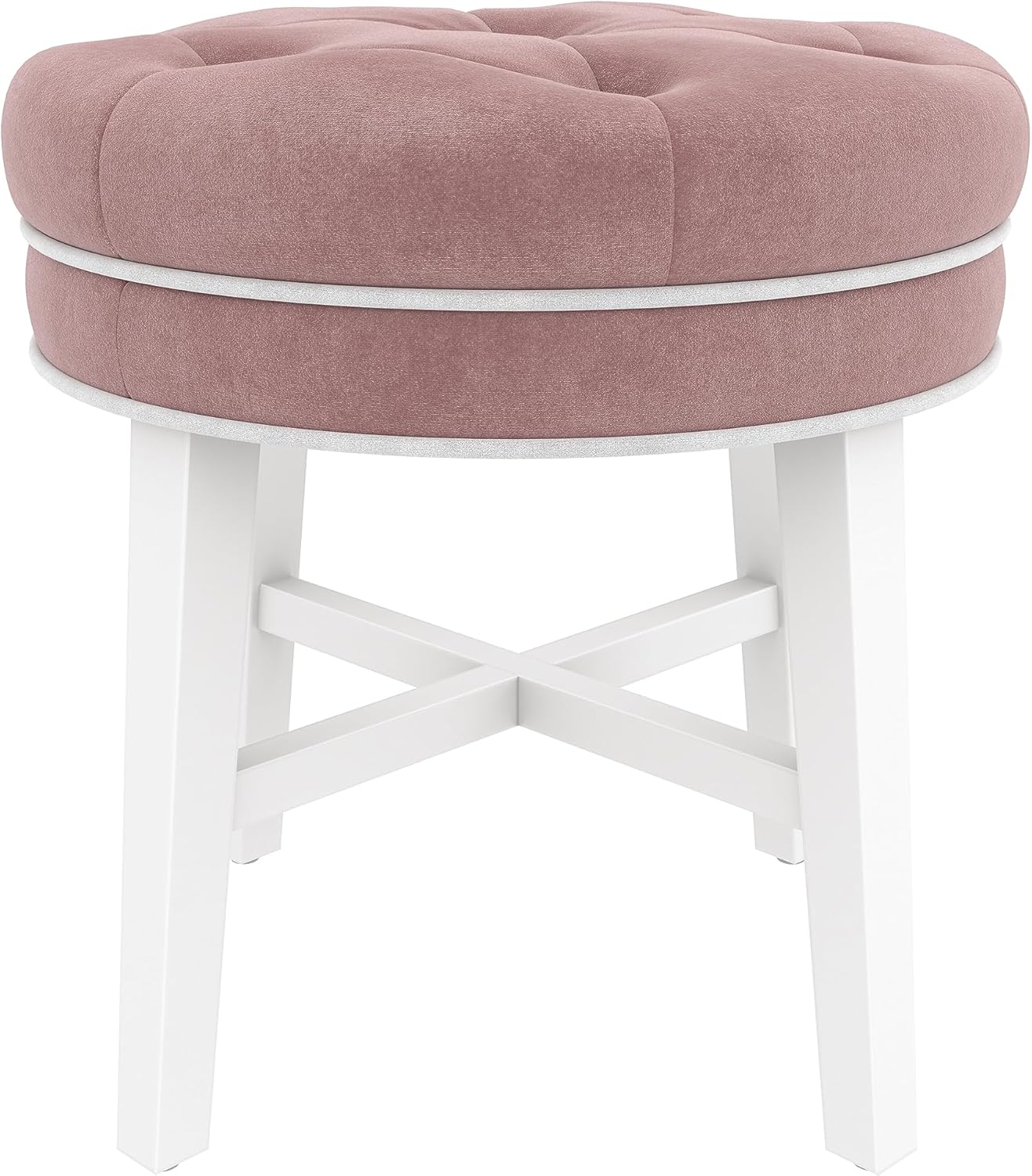 Hillsdale, Sophia Taburete redondo de madera capitoné y tapizado sin espalda para sala de maquillaje o baño, color rosa
