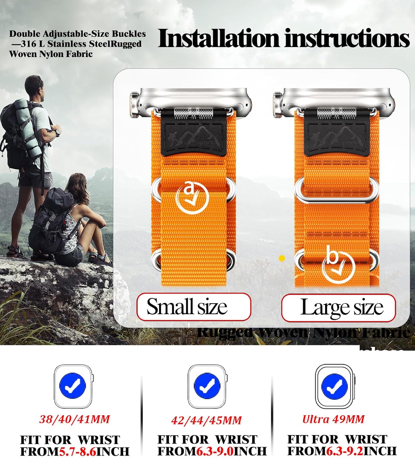 Correa deportiva de nailon compatible con Apple Watch Band de 1.61 pulgadas, 1.57 pulgadas, 1.50 pulgadas, correa militar para hombres, para iWatch