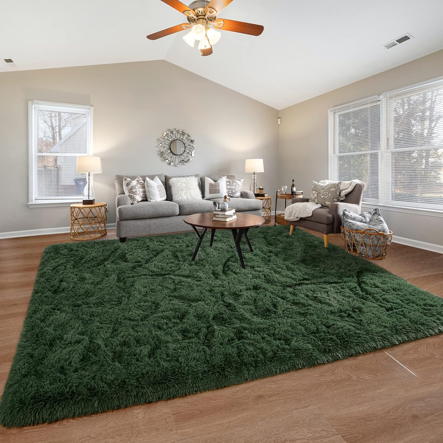 Alfombra rectangular de 4 x 6 pies, de color verde oscuro, esponjosa y mullida para dormitorio, sala de estar, para niñas y niños, alfombra