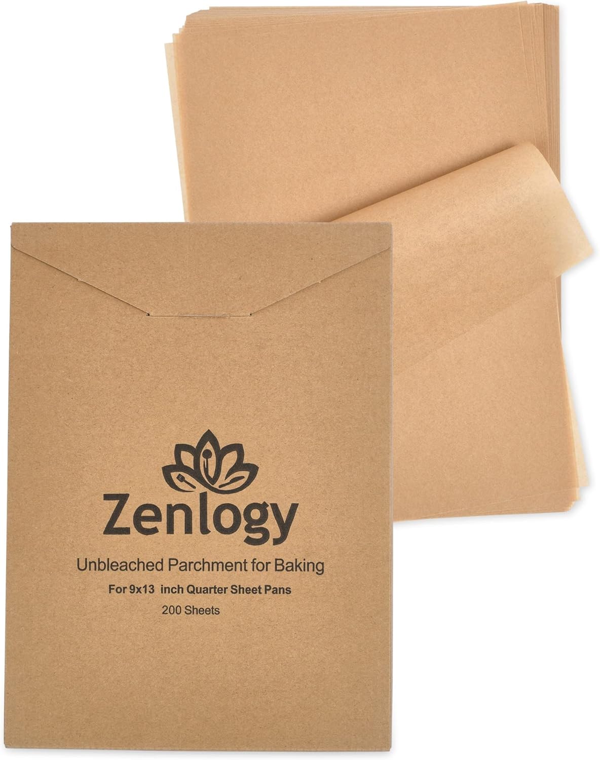 Papel pergamino de 9 x 13 pulgadas (200 hojas), sin blanquear, alto calor, antiadherente, precortado para sartenes de un cuarto de hoja, ideal para