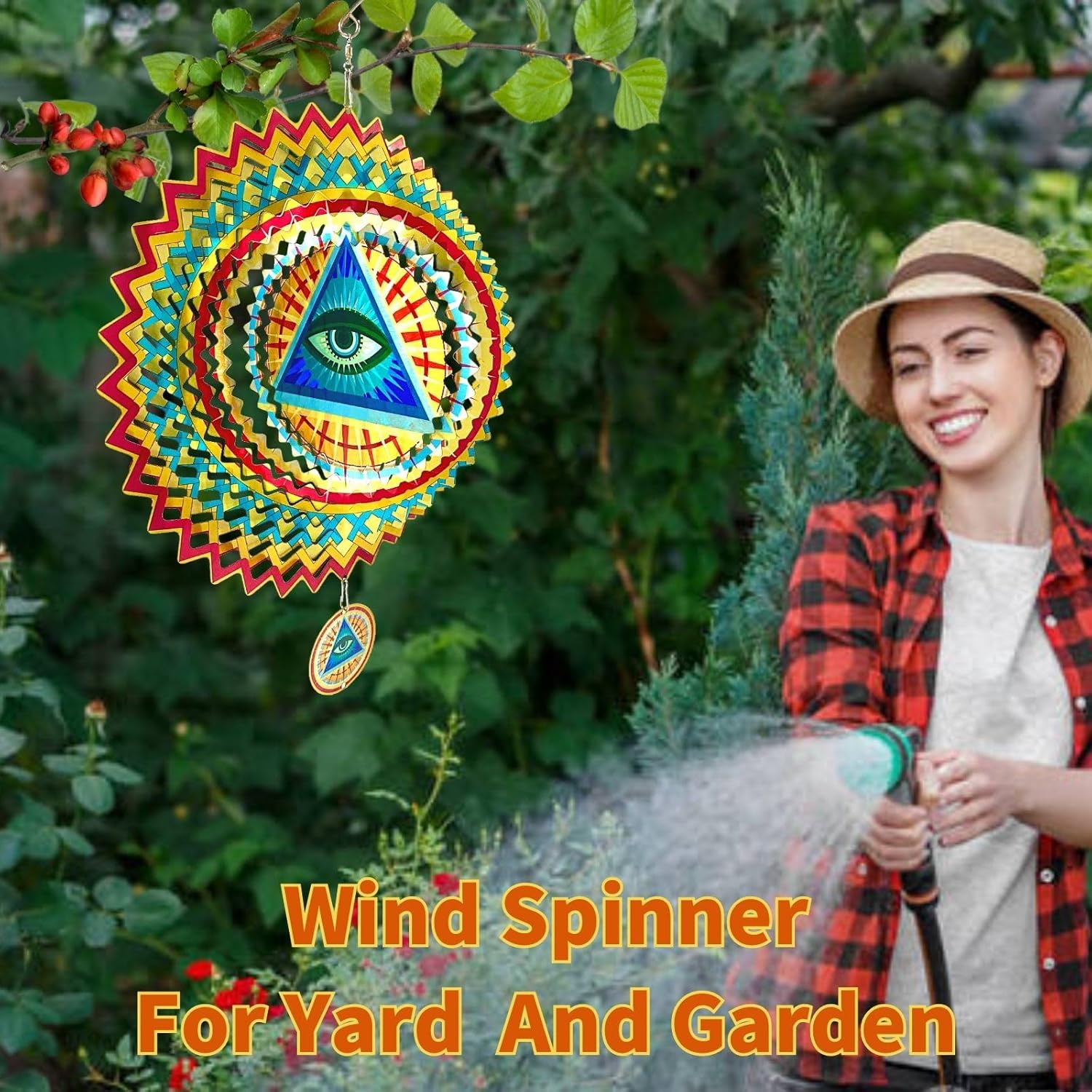 AlanBodo – Molinillo de viento cinético y escultura de ojo que todo lo ve, colgantes de metal de 12 pulgadas para decoración de patio y jardín,