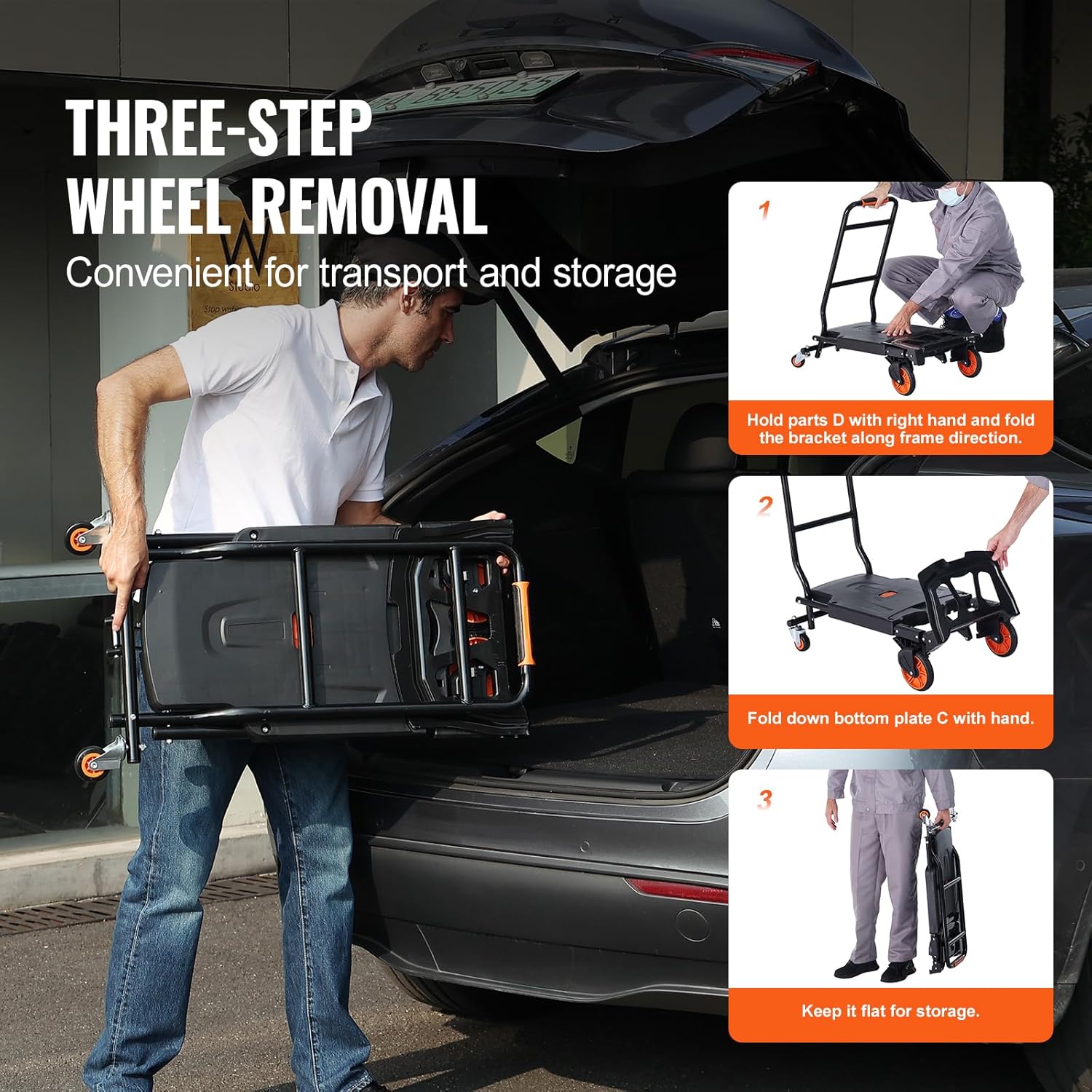 VEVOR Camión de mano plegable de aluminio, diseño 2 en 1 de capacidad de 300 libras, carrito plegable industrial resistente, carrito de ruedas de