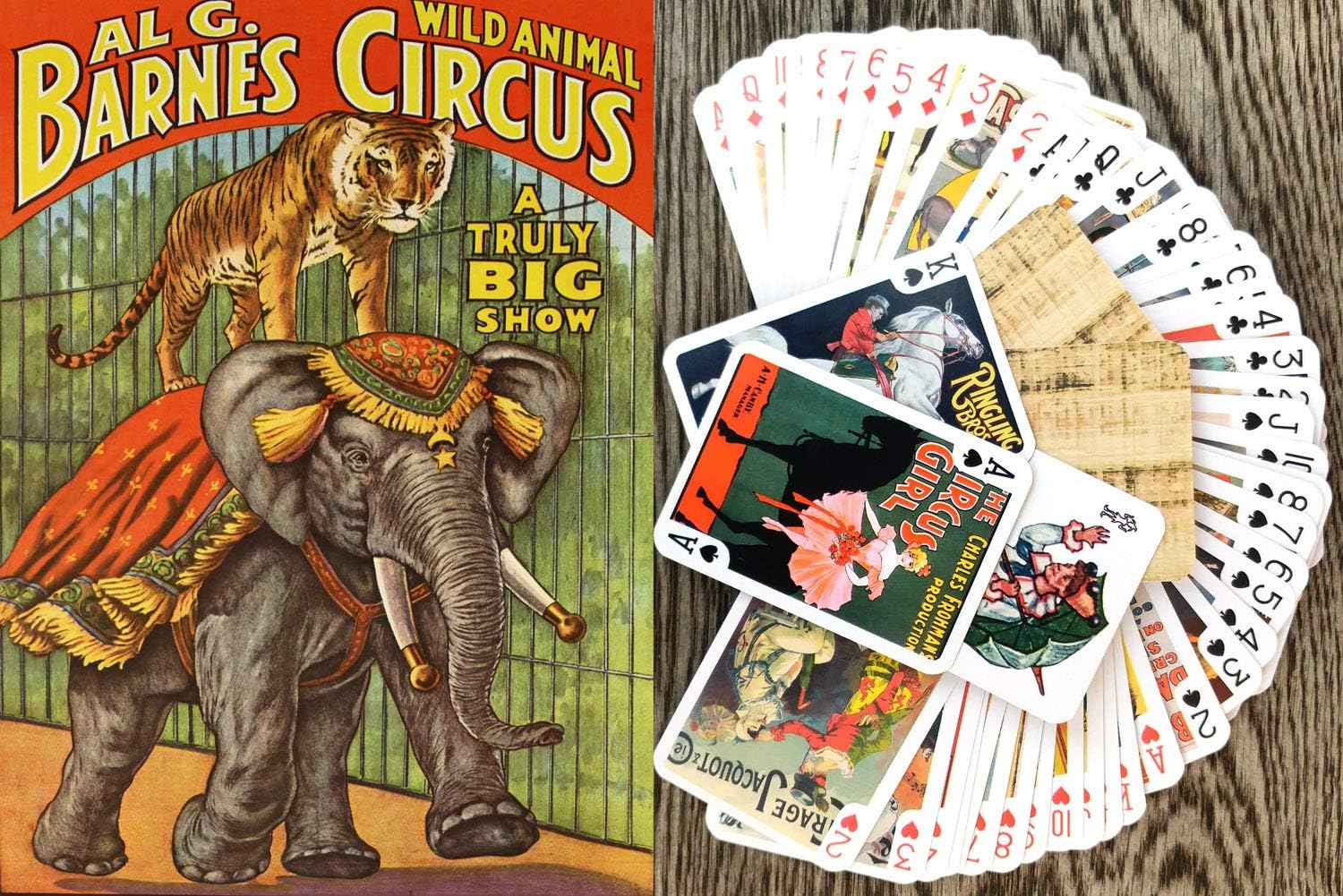 Cartas de circo retro (baraja de póquer 55 cartas todas diferentes) Vintage Circo Payasos Animales Himnast Atleta Vintage Barnes Circus Poster
