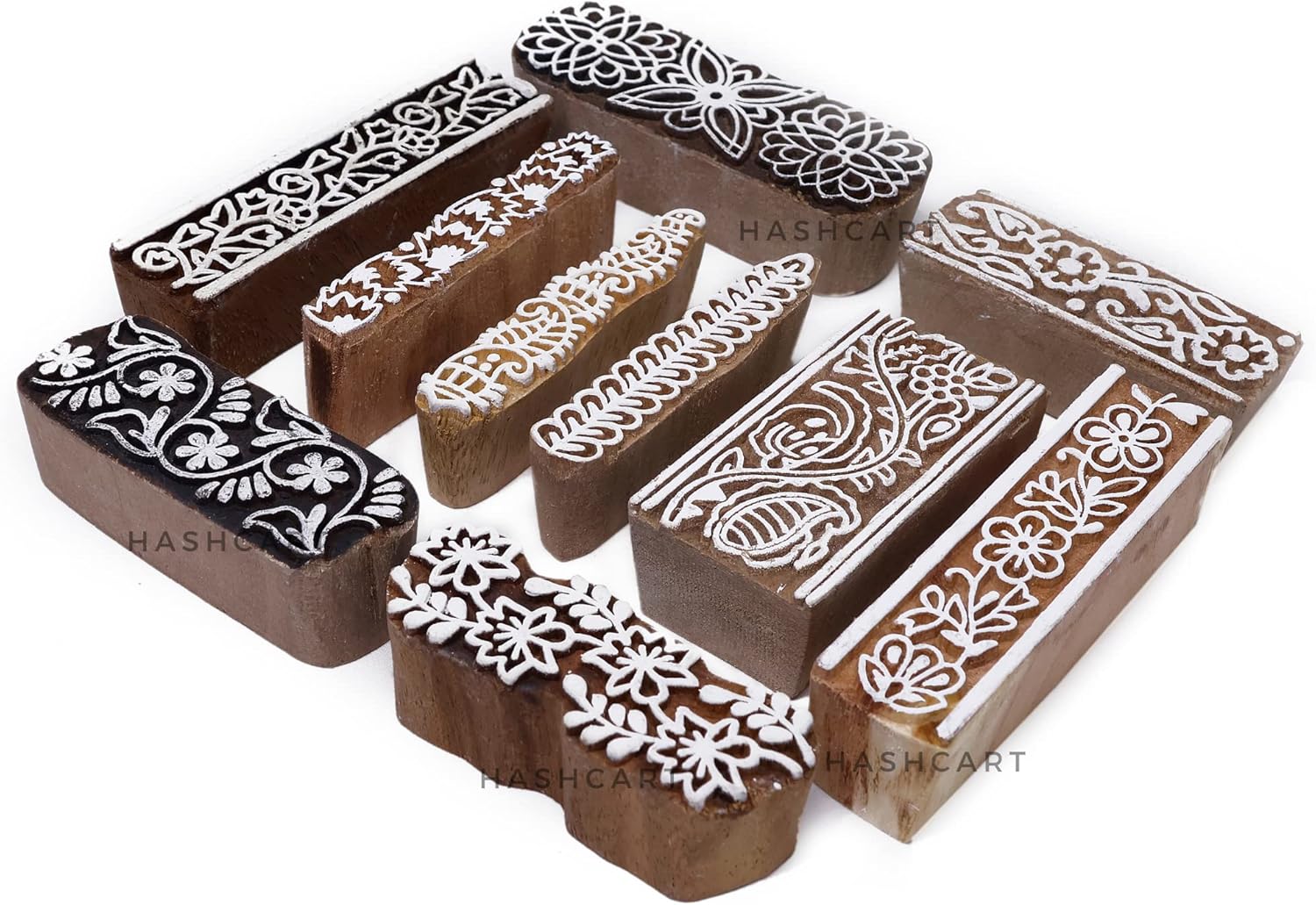 Hashcart  Juego de 10  Bloques de impresión multidiseño para borde de sari  Impresión a mano de henna Mehndi  Sellos para álbumes de recortes