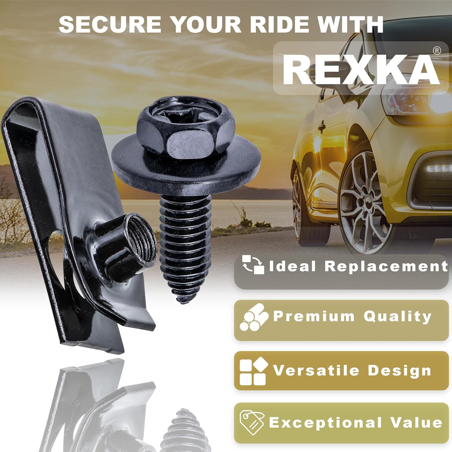 Rexka 10 juegos de pernos de carrocería de coche M6-1.0 X 0.787 in y tuercas en U extruidas para GM Dodge Jeep Chrysler Ford Chevy- Fender Bumper