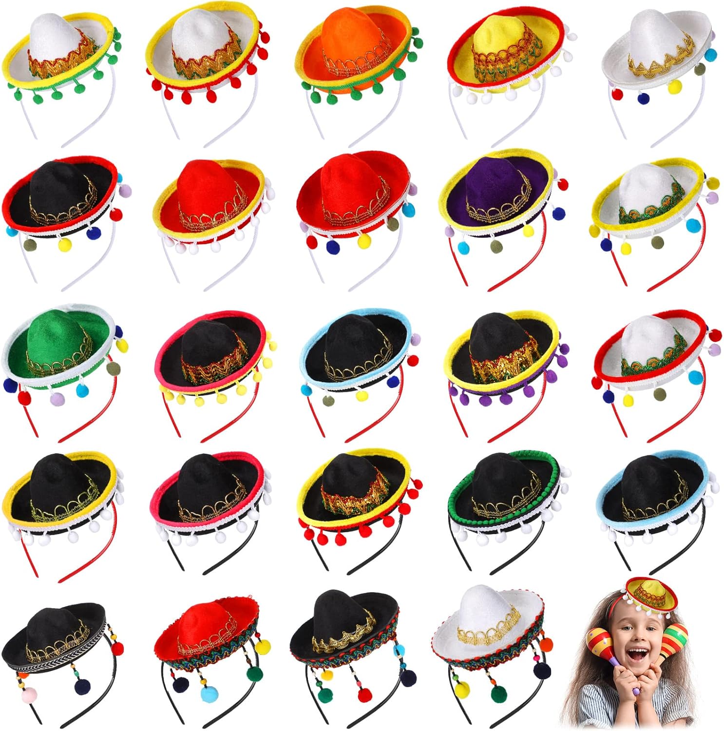 24 diademas de tela para fiesta de Cinco de Mayo, mini sombrero, diademas para fiestas, decoraciones de fiesta, sombreros mexicanos, sombreros,