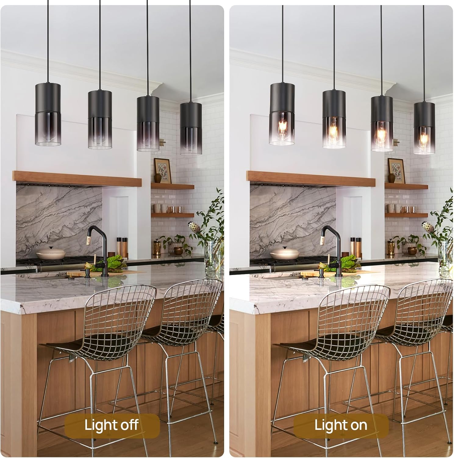 Lámpara colgante de isla de cocina negra, lámpara colgante de cristal negro industrial, 3 bombillas E26, lámparas de araña con cable ajustable de 59