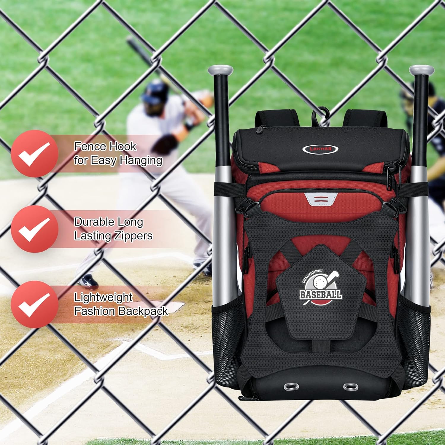 BAGNN Bolsa de béisbol para adultos y jóvenes, bolsa de béisbol de gran capacidad, bolsa de sóftbol ligera con compartimento para zapatos y gancho