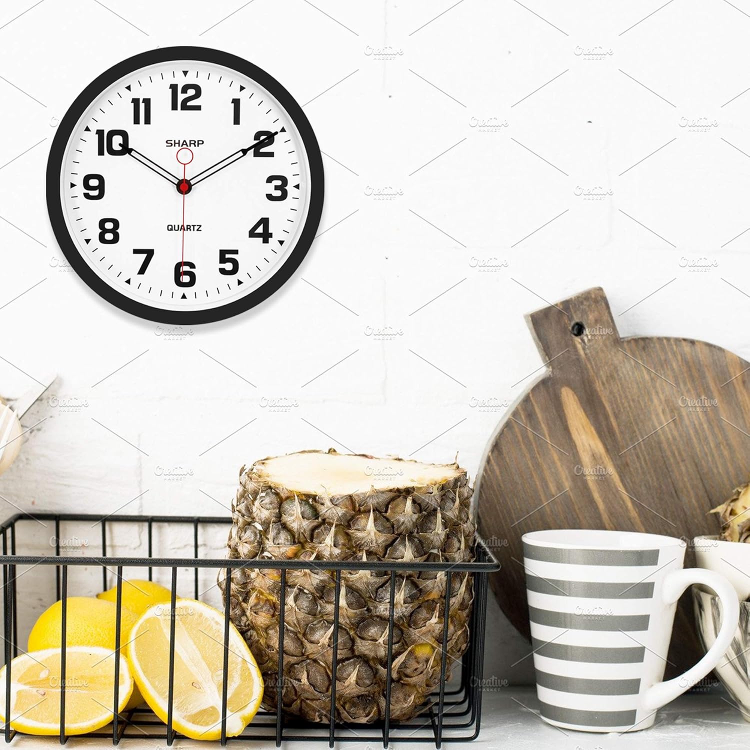 SHARP Reloj de pared negro mate de 12 pulgadas, silencioso, sin tictac, moderno, elegante, de cuarzo, funciona con pilas, fácil de leer