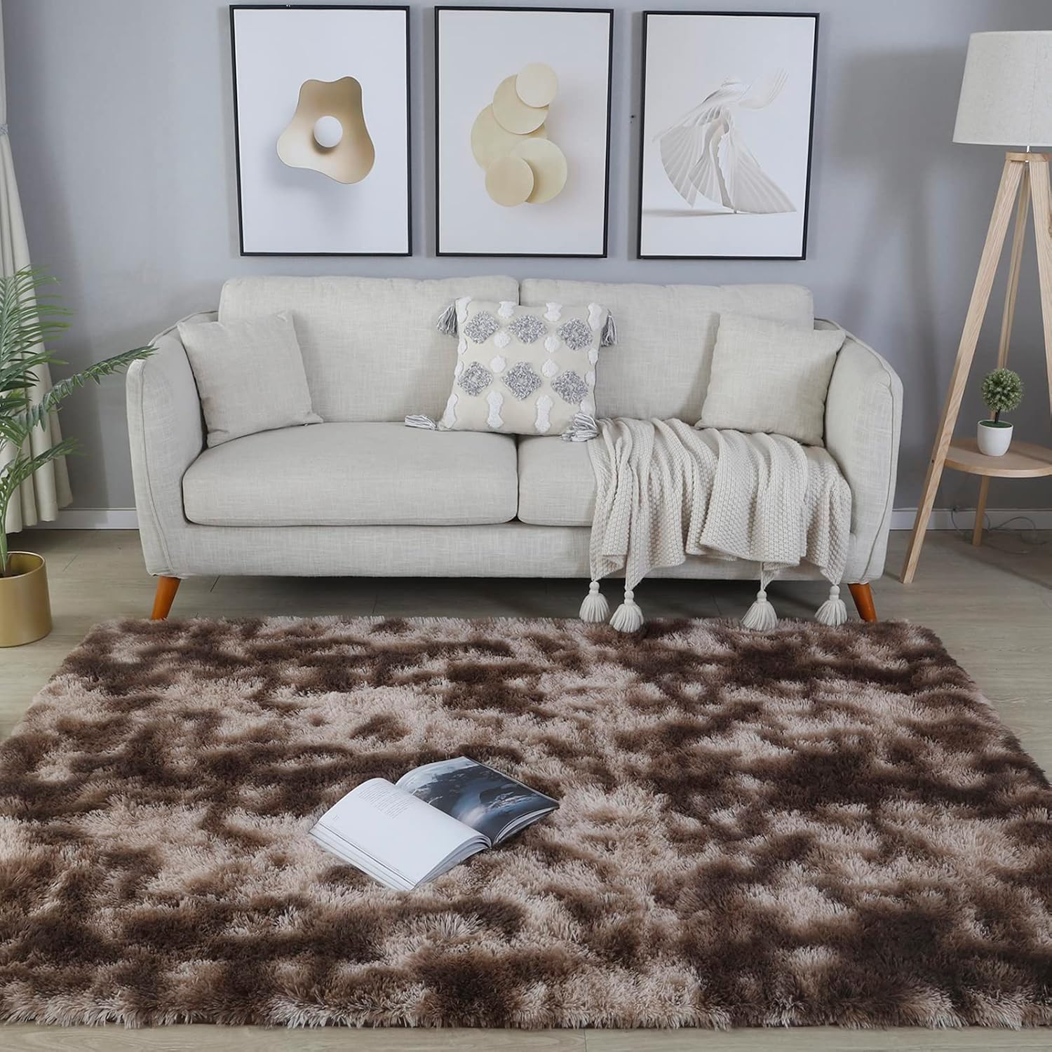 GERBIT Tapete largo de 5 x 7 pies, suave, rectangular, para interiores, moderno, de lujo, para sala de estar, decoración del hogar, teñido anudado