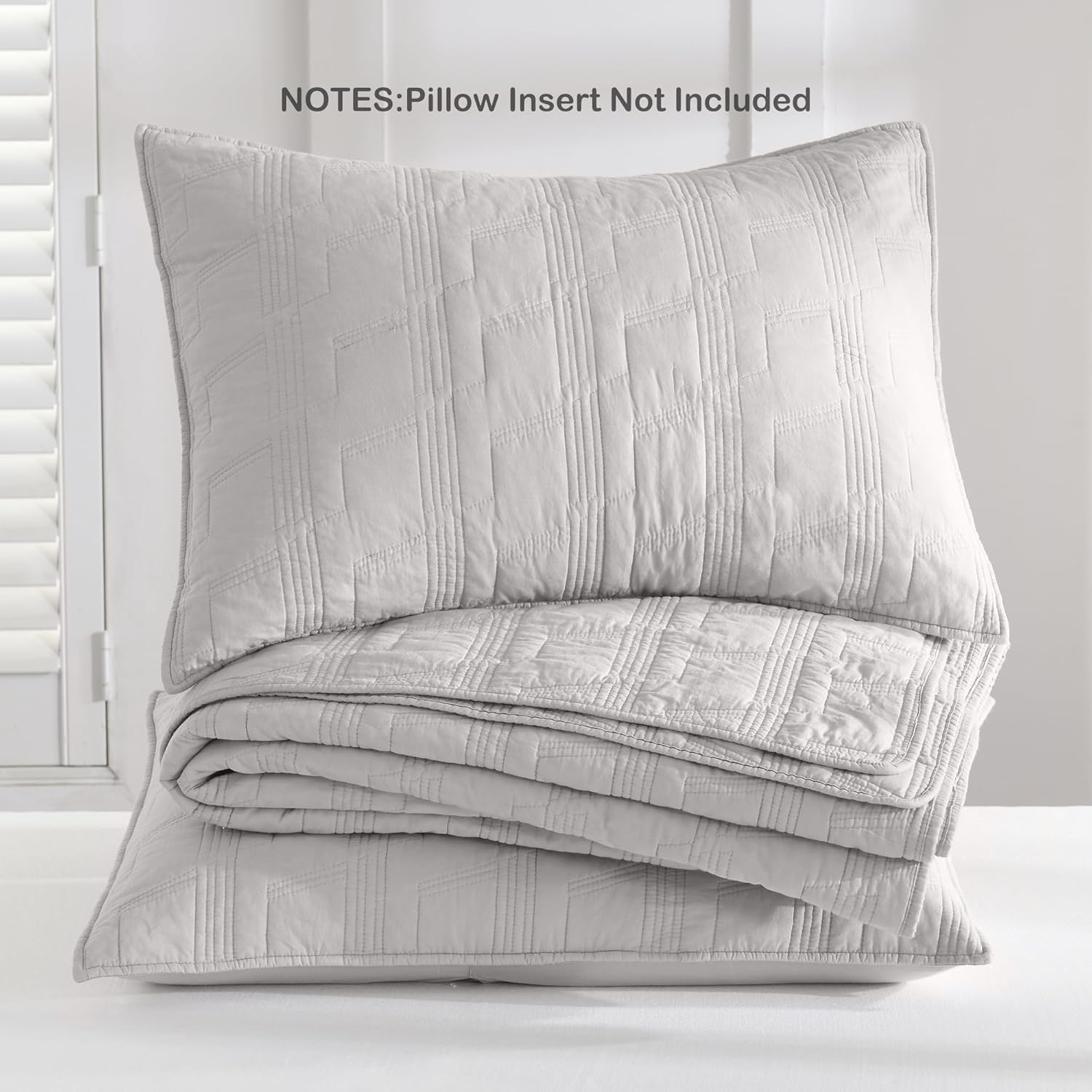 HORIMOTE HOME Juego de edredón 100% algodón tamaño Queen, juego de colcha prelavada gris claro, funda de cama decorativa con costuras ligeras y 2