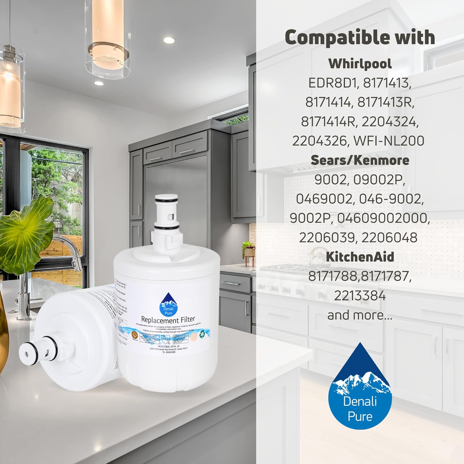Paquete de 2 filtros de agua de repuesto para refrigerador Whirlpool ED5GTFXKQ00, compatible con Whirlpool 8171413, 8171414 cartucho de filtro de