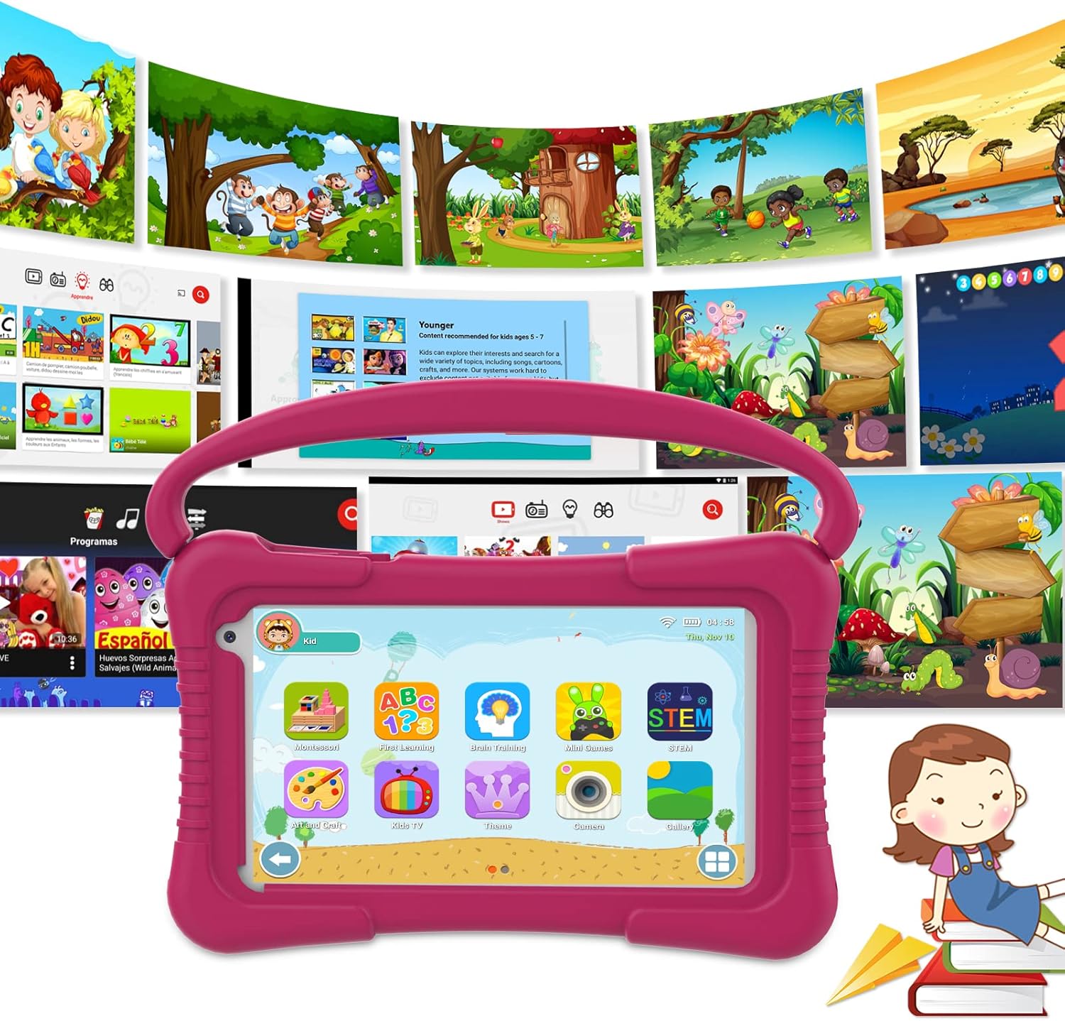Tableta para niños de 7 pulgadas para niños con WiFi, doble cámara, tableta para niños pequeños de 32 GB, Android 11 con control parental, a prueba