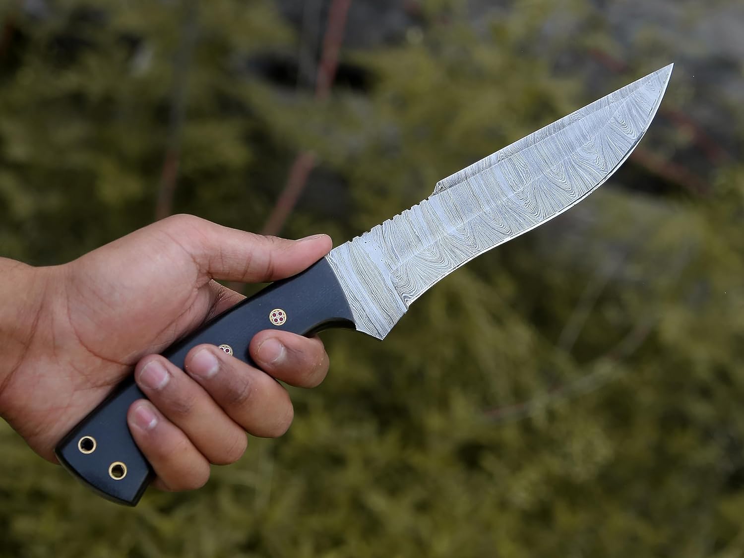 HMC – Cuchillo de acero de damasco, cuchillos de caza de hoja fija, cuchillo de caza de ciervos de espiga completa, cuchillo de manualidades de