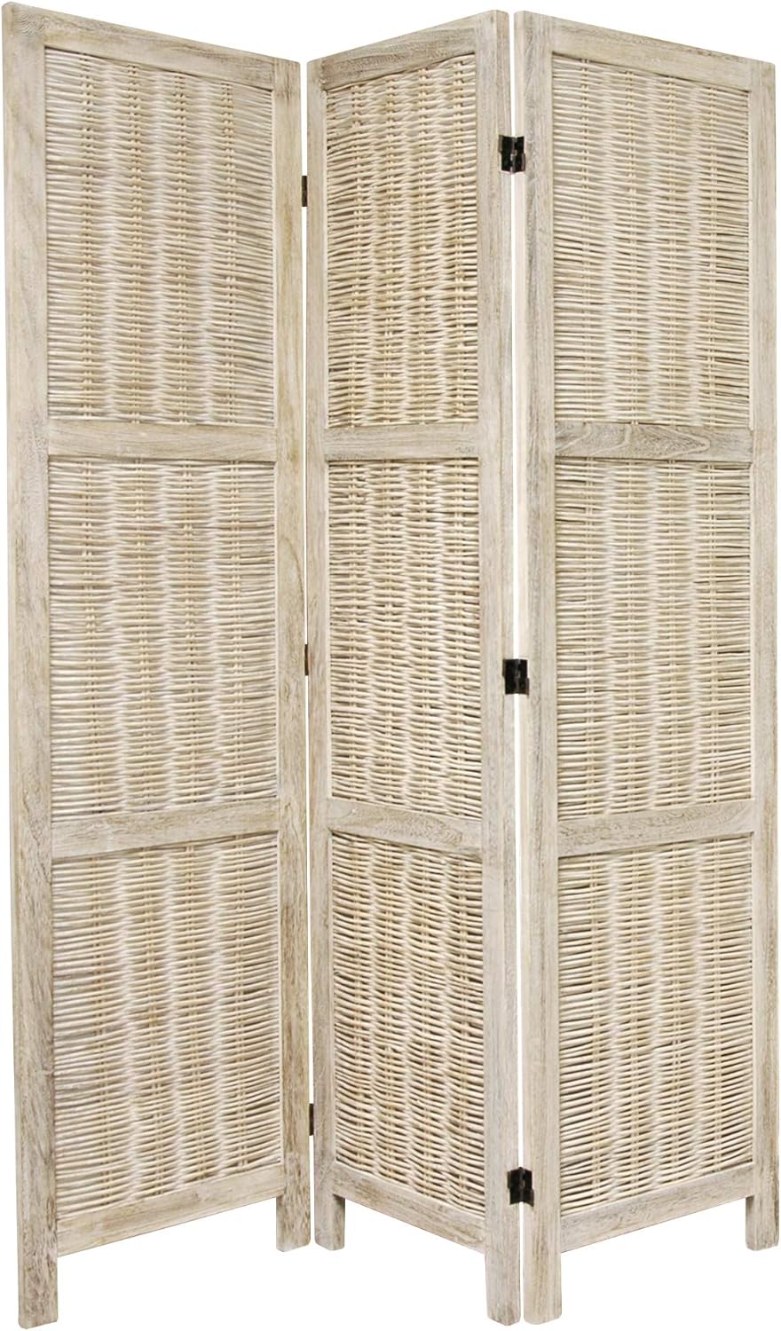 Oriental Furniture – Divisor tejido de bambú de 5 12 pies de alto, color blanco quemado, 3 paneles