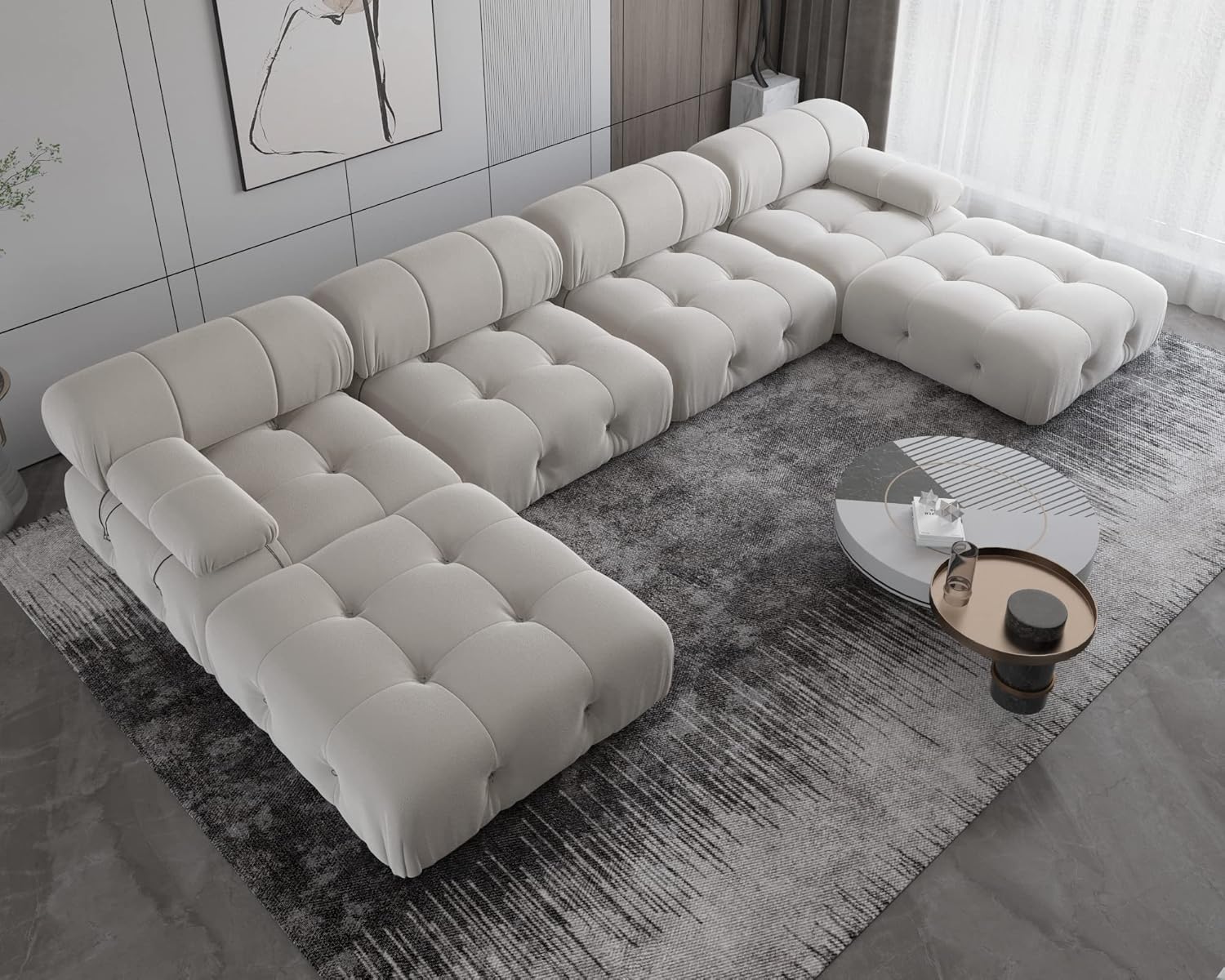Sofá modular moderno de terciopelo, sofá modular minimalista en forma de U de 6 plazas con 2 otomanas para sala de estar, oficina, apartamento (138