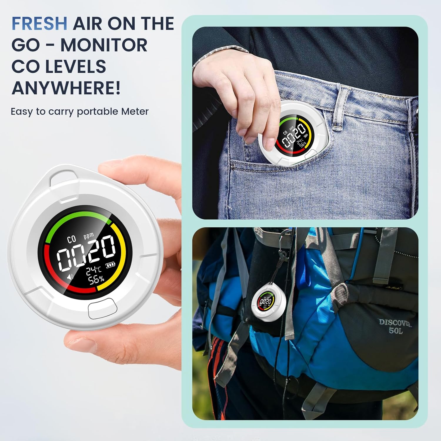 Chtoocy Detector de monóxido de carbono portátil para viajes, alerta segura, detector de CO para caravanas, detector de humo para camping,