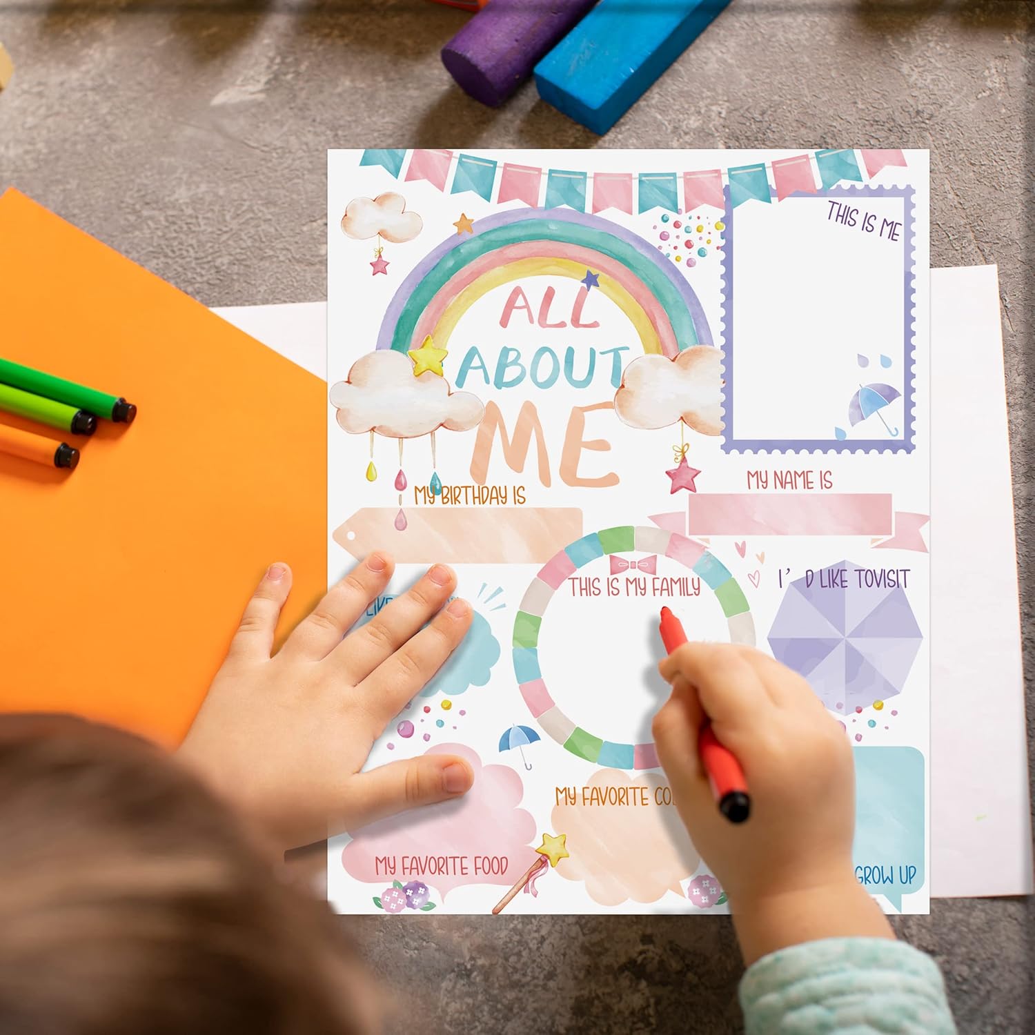 Lesnala 54 pósteres de All About Me, póster de estudiante de estrella, póster colorido para escuela primaria, maestro, aula, primer día de escuela,