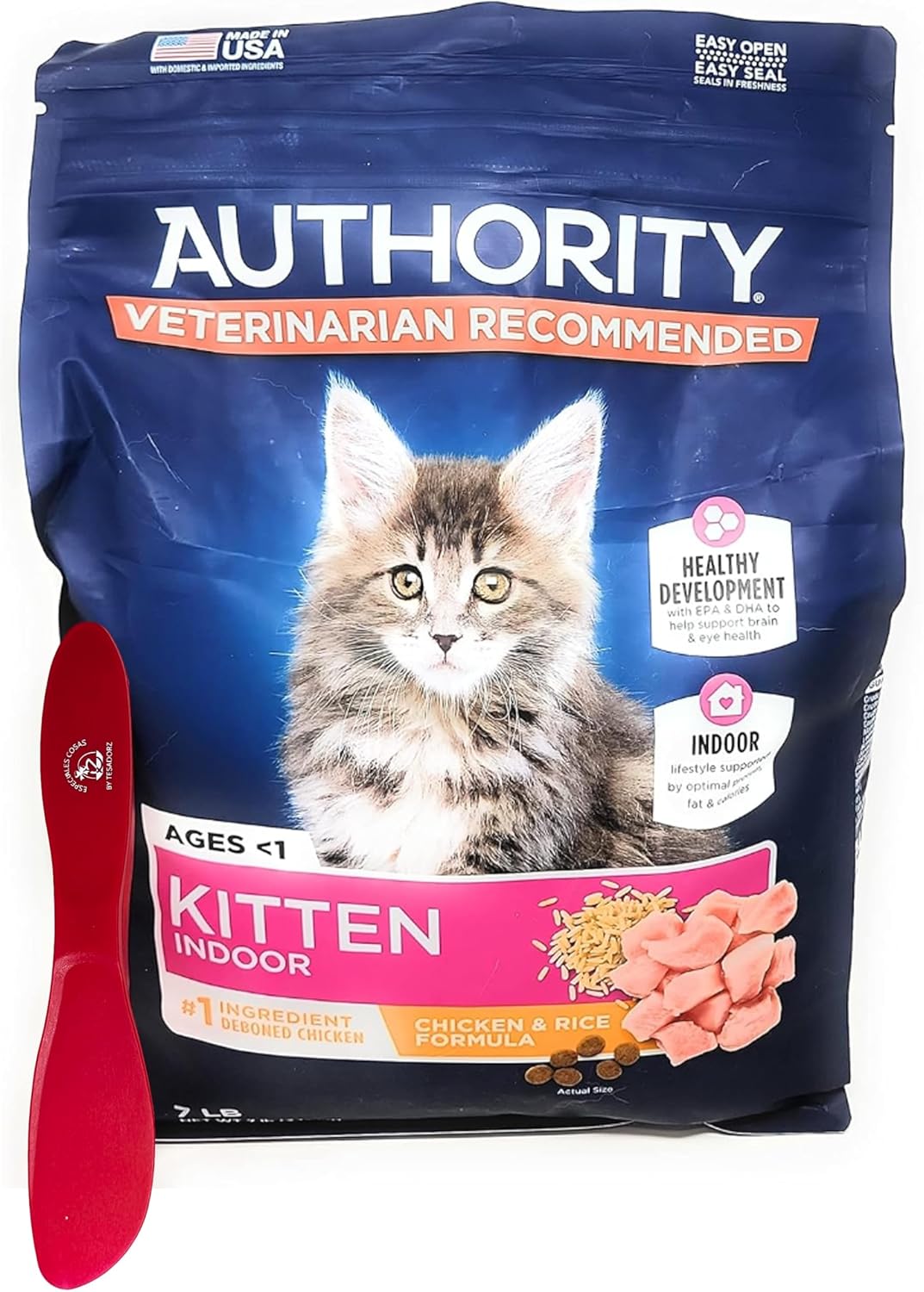 Tesadorz Spatula and Authority Kitten – Comida seca para gatos de pollo y arroz para interiores, 7 libras