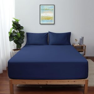 Sábana bajera ajustable de tamaño matrimonial, color azul marino, 600 hilos, 100% algodón egipcio, 1 sábana inferior, para colchón de 15 pulgadas de Sábana bajera ajustable de tamaño matrimonial, color azul marino, 600 hilos, 100% algodón egipcio, 1 sábana inferior, para colchón de 15 pulgadas de