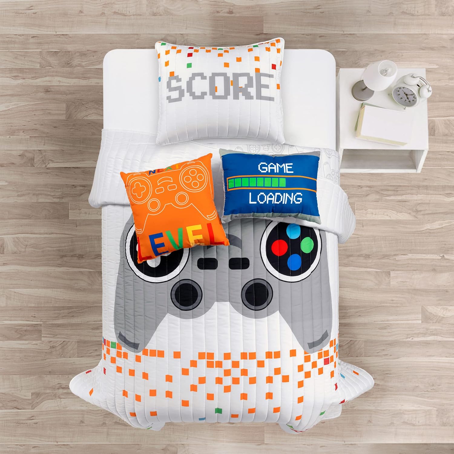 Lush Decor Juego de edredón reversible de 4 piezas de videojuegos, tamaño individual, color blanco