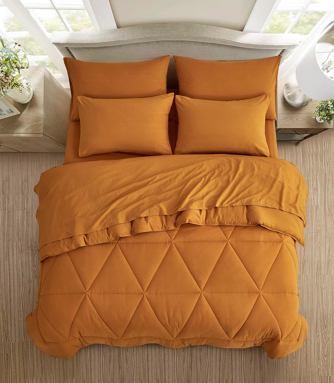 Chezmoi Collection Jasper – Juego de ropa de cama individual en una bolsa, 5 piezas, acolchado geométrico, suave, lavado, de microfibra de doble